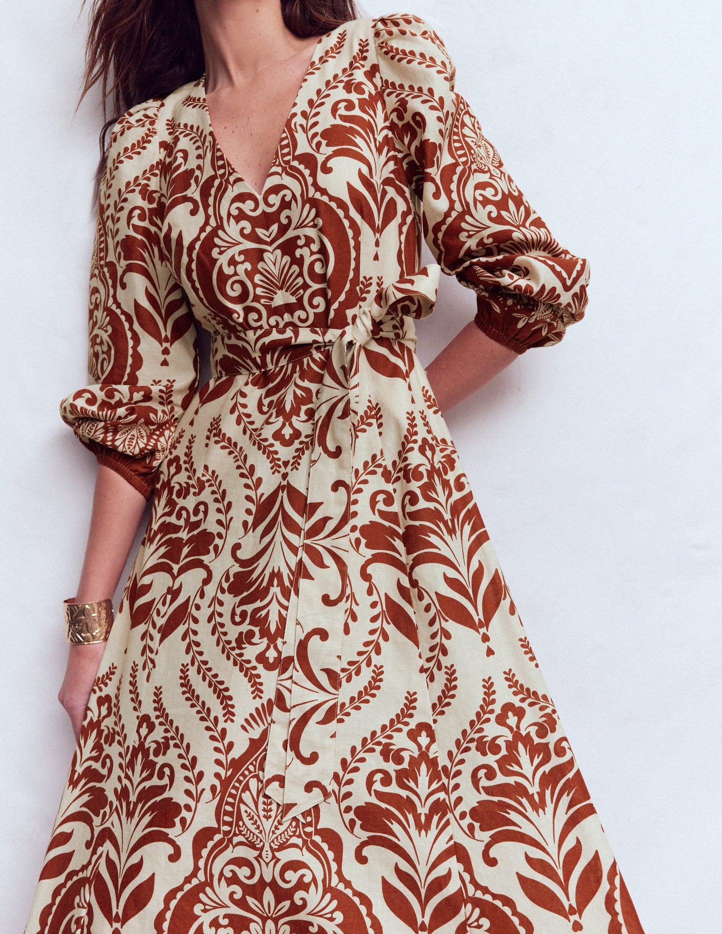 Florence Linen Blend Dress-Orange, Ornamental Garden