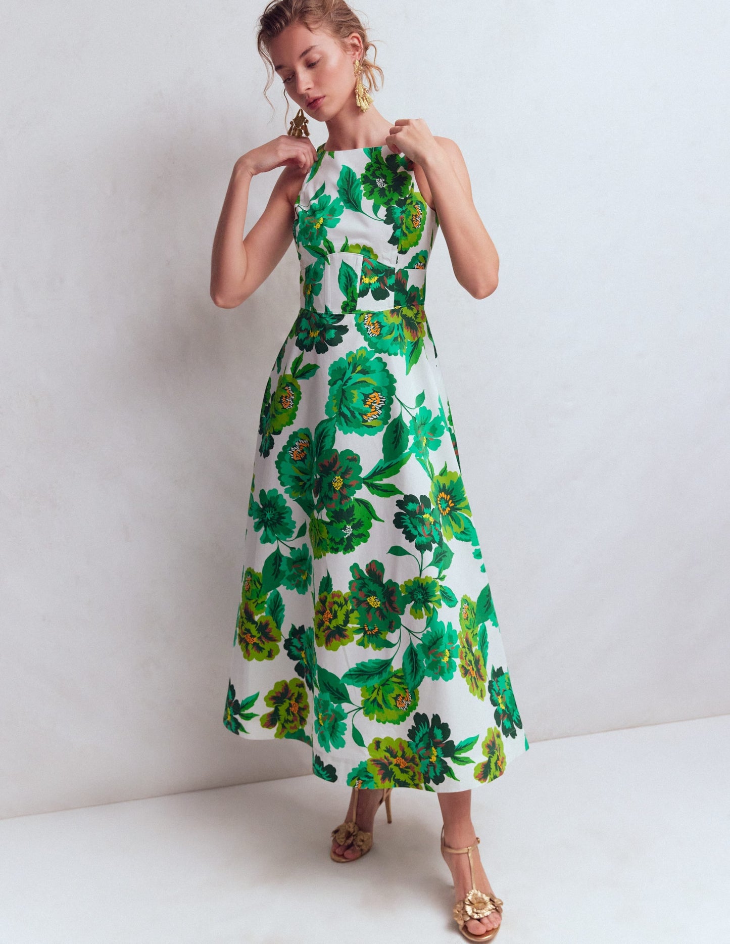 Silvia Boned Bodice Maxi Dress-Green Opulent Blossom