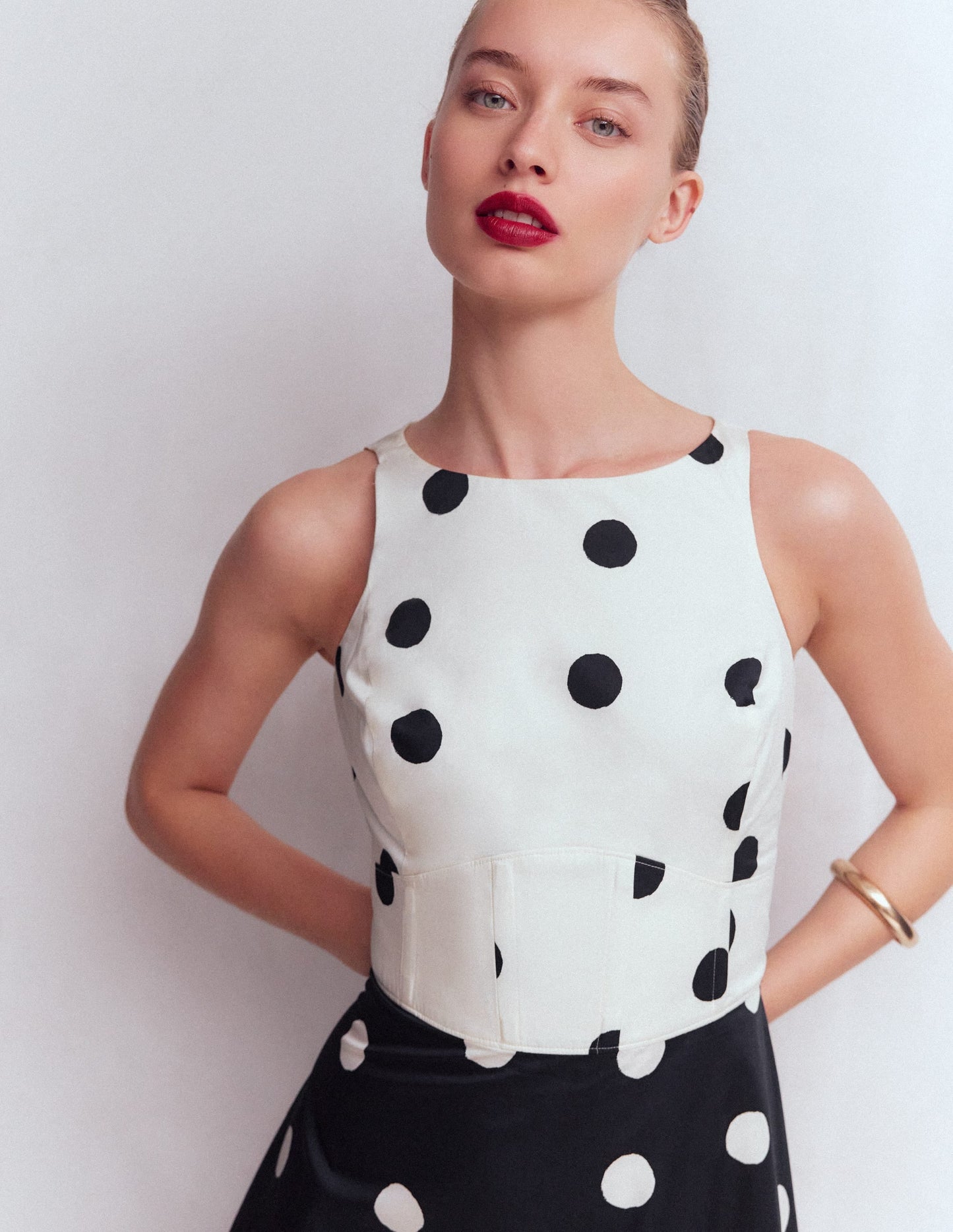 Silvia Boned Bodice Maxi Dress-French Navy Painted Spaced Dot