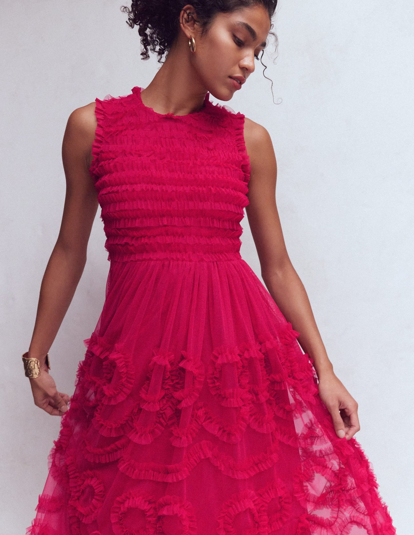 Tulle Bow Party Dress-Vibrant Pink