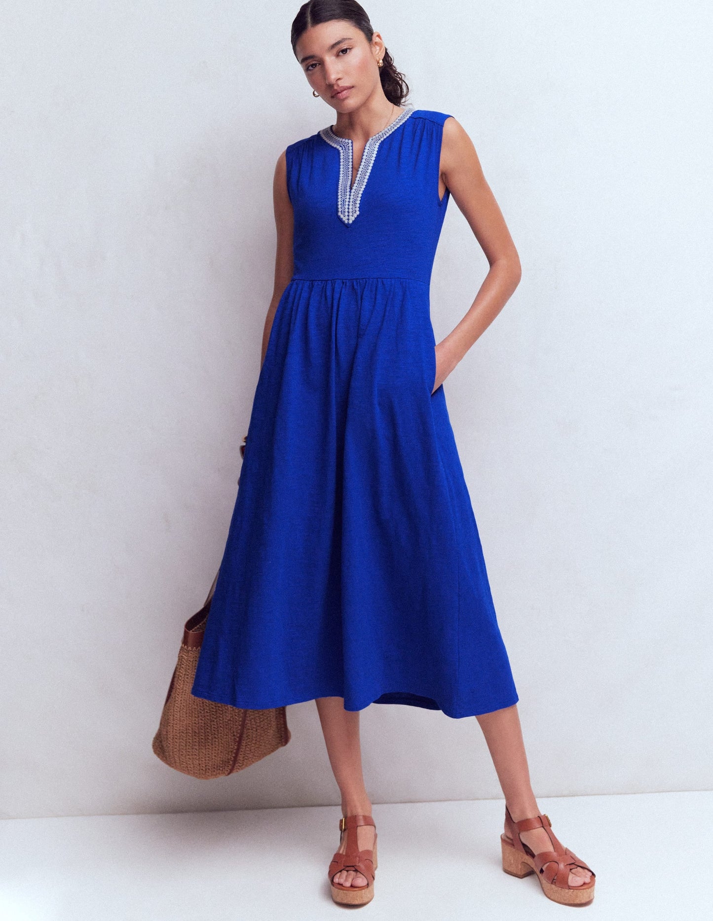 May Jersey Midi Dress-Bright Blue