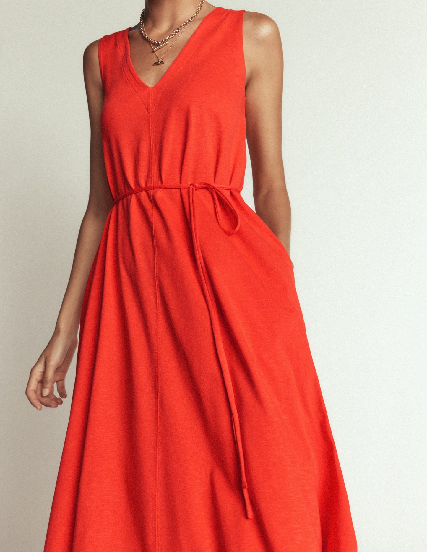 Mia V-neck Jersey Midi Dress-Firecracker Red