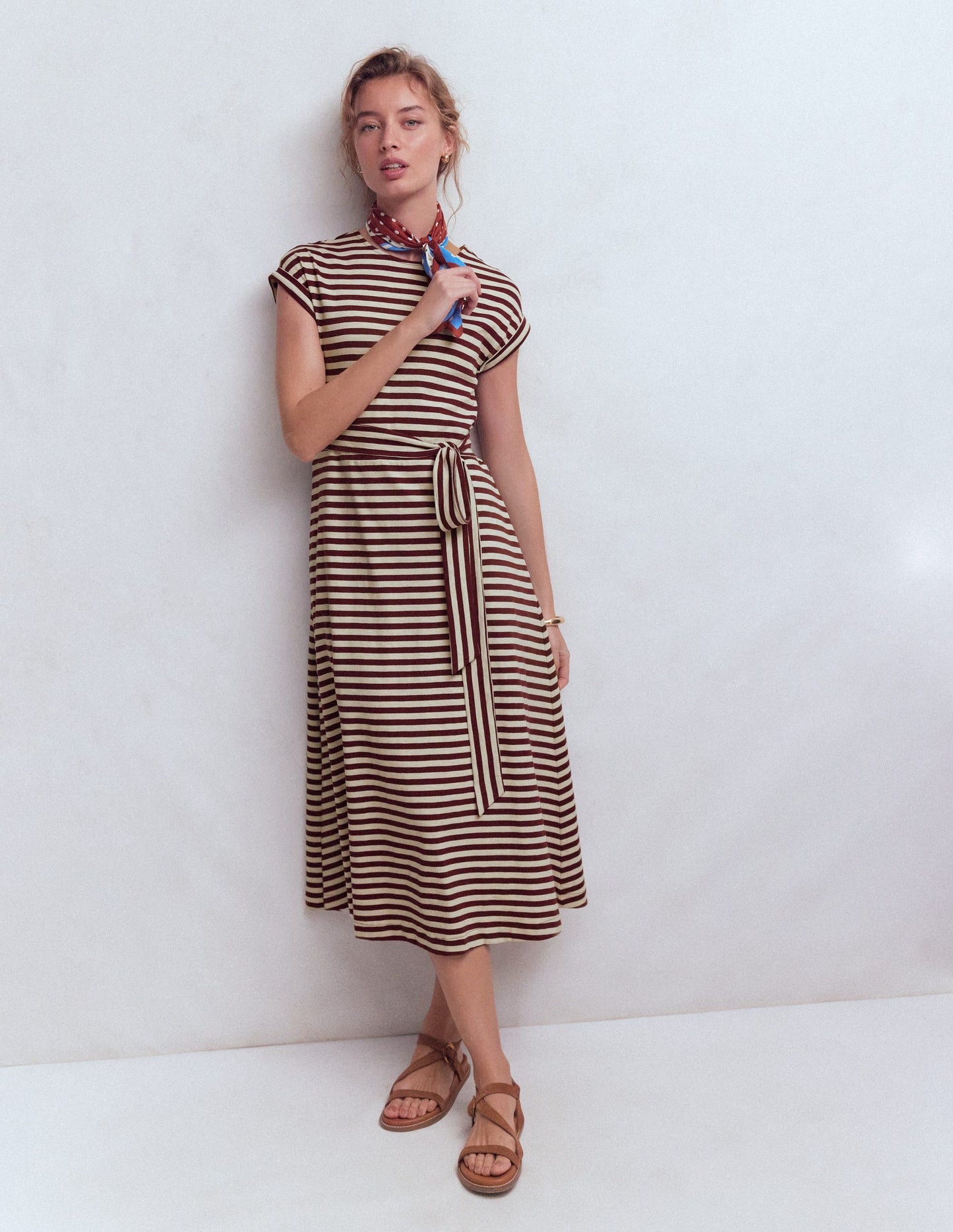 Eve Jersey Midi Dress-Deep Wisteria, Ivory Stripe