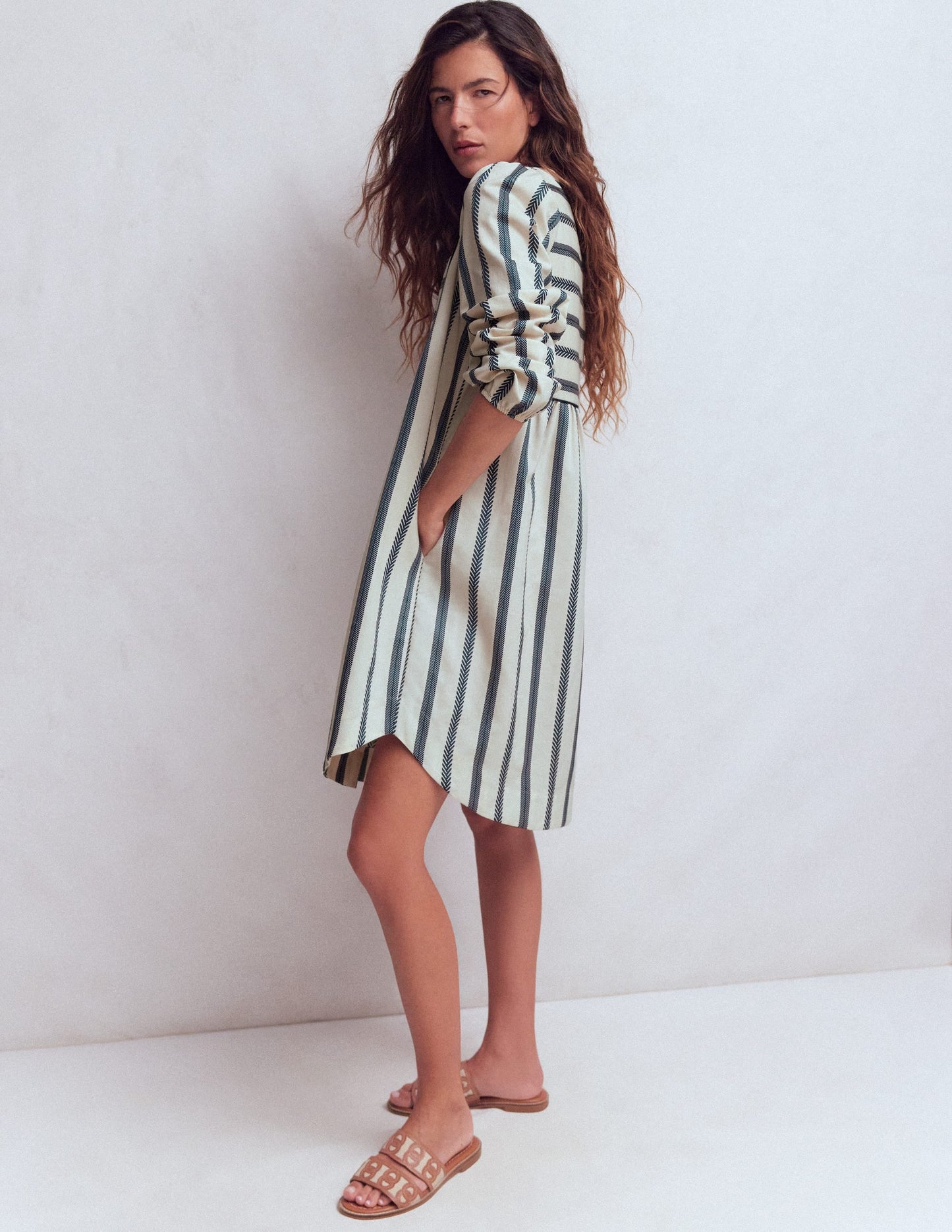 Pia Cotton Yoke Dress-Blue Stripe