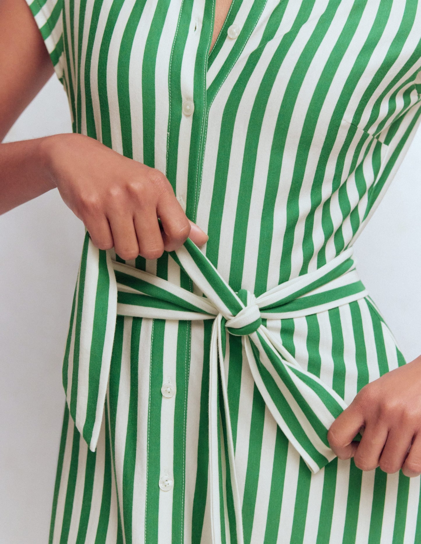 Marcia Jersey Shirt Dress-Green and Ivory Stripe