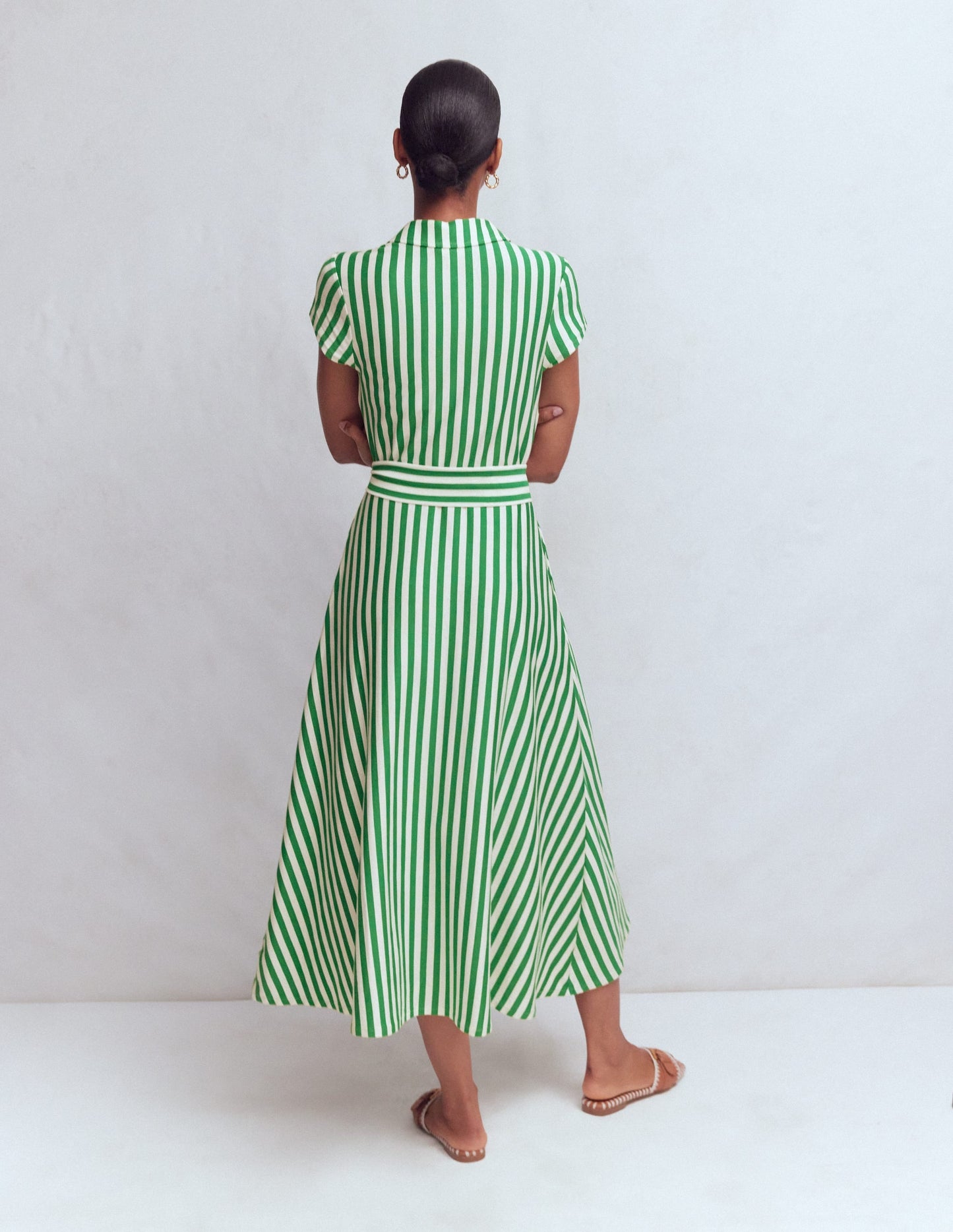 Marcia Jersey Shirt Dress-Green and Ivory Stripe