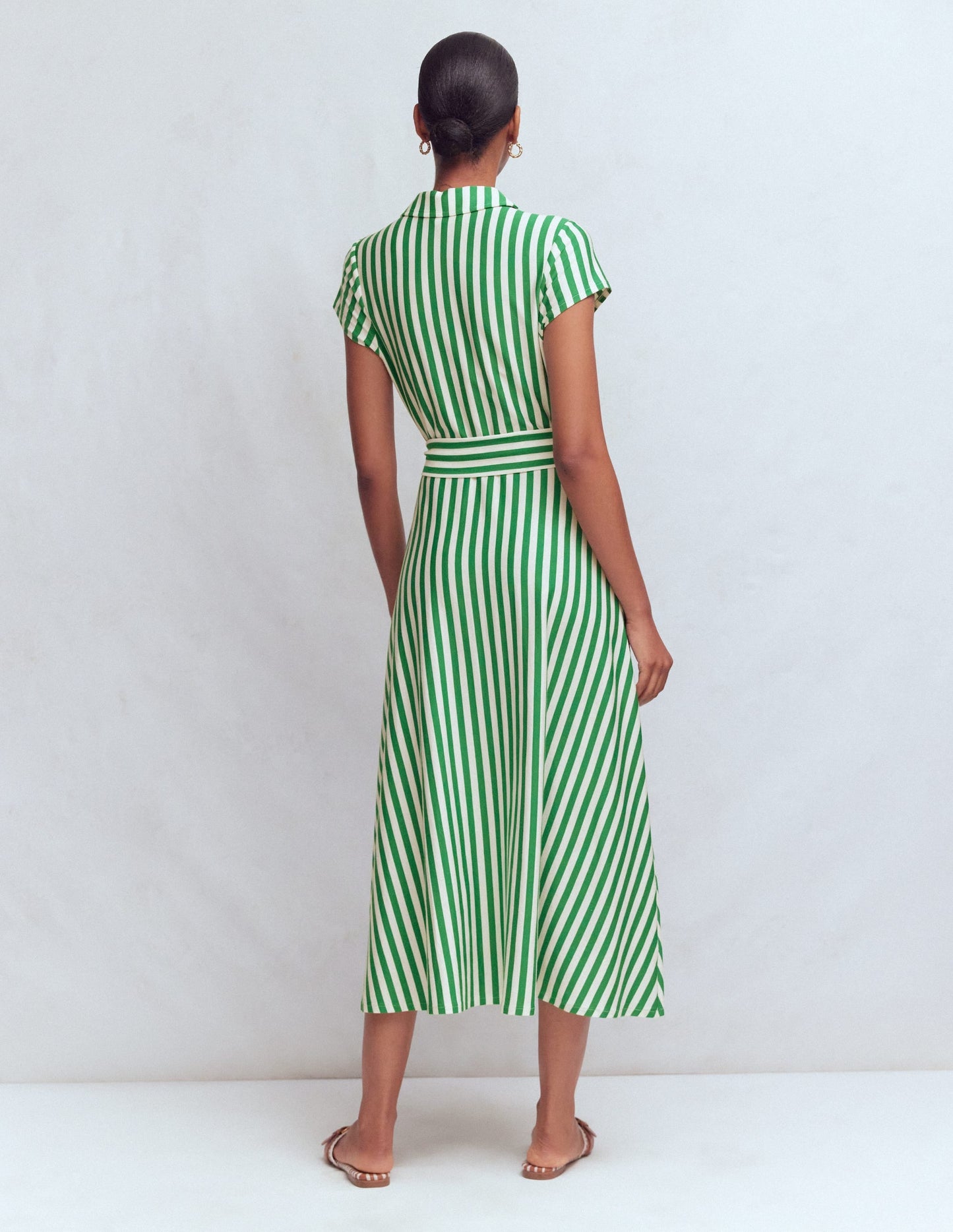 Marcia Jersey Shirt Dress-Green and Ivory Stripe