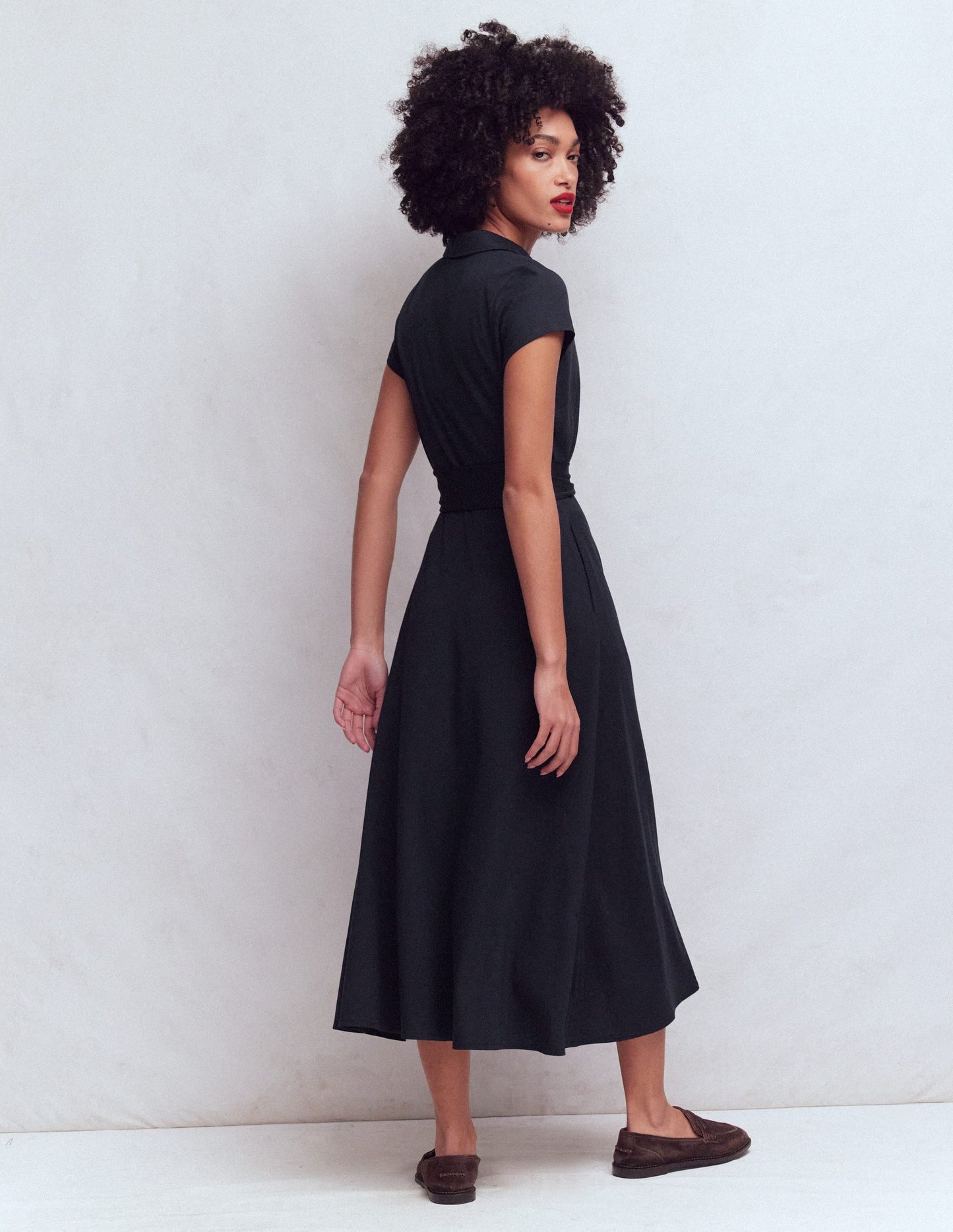 Marcia Jersey Shirt Dress-Navy