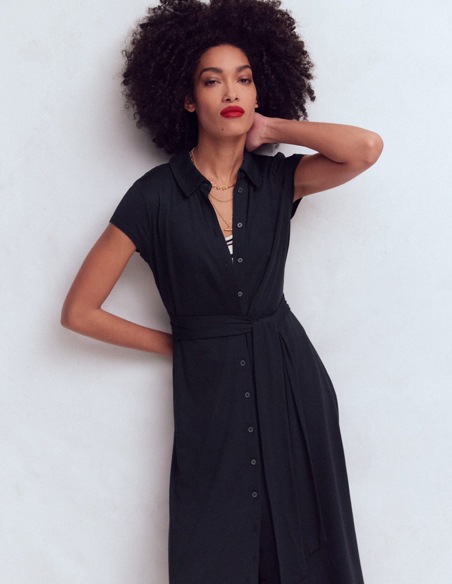 Marcia Jersey Shirt Dress-Navy