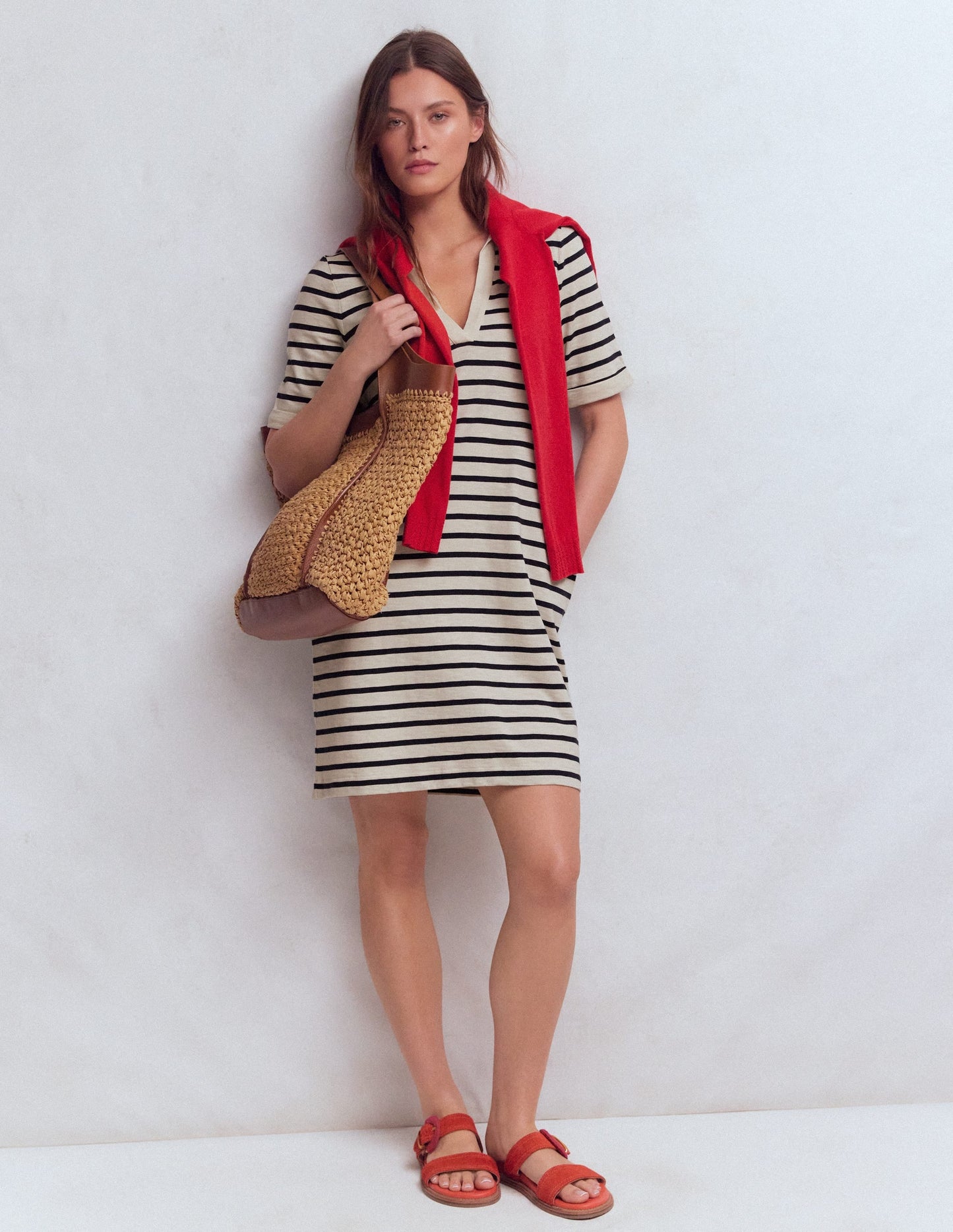 Tilda Jersey T-shirt Dress-Navy and Ivory Stripe