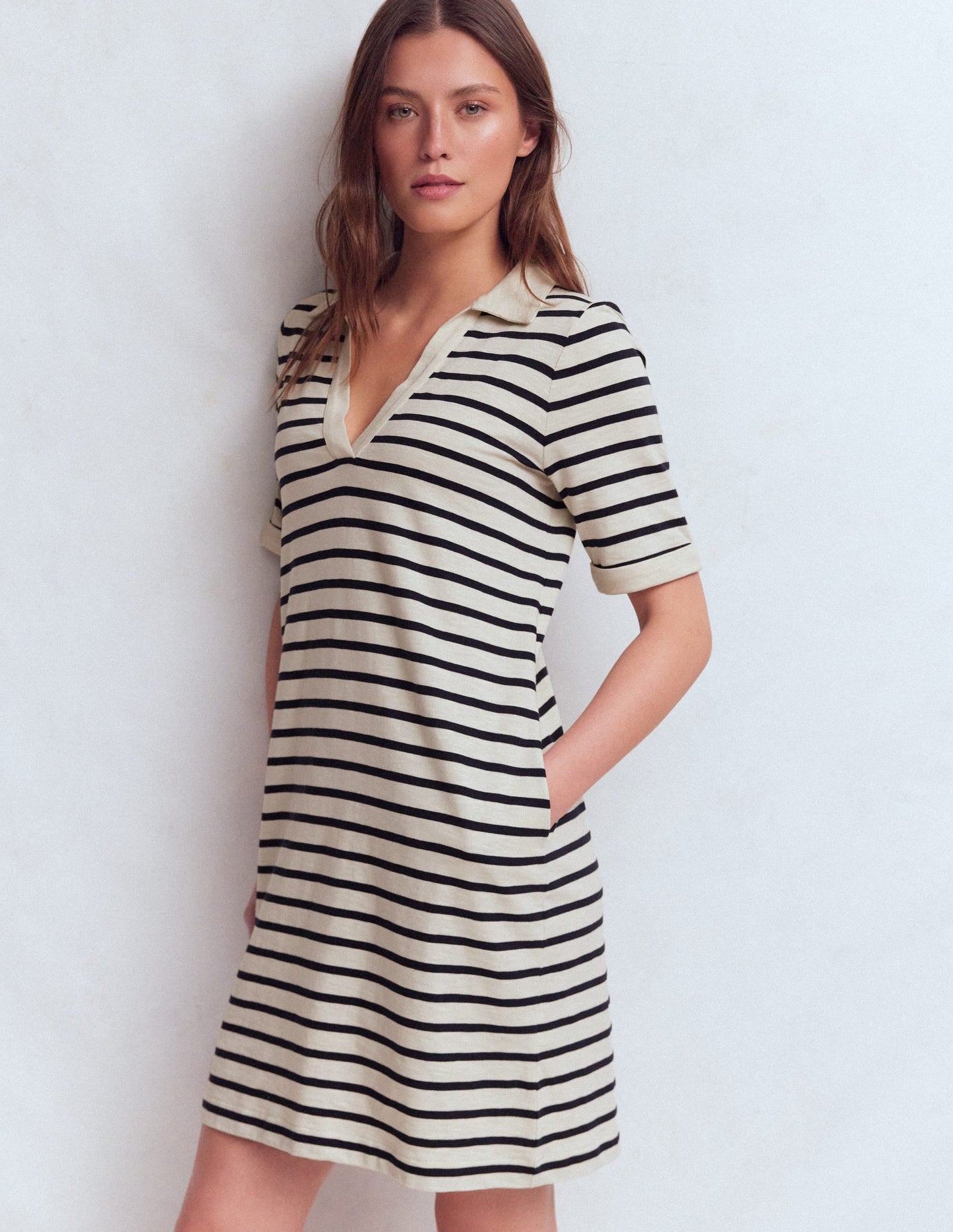 Tilda Jersey T-shirt Dress-Navy and Ivory Stripe