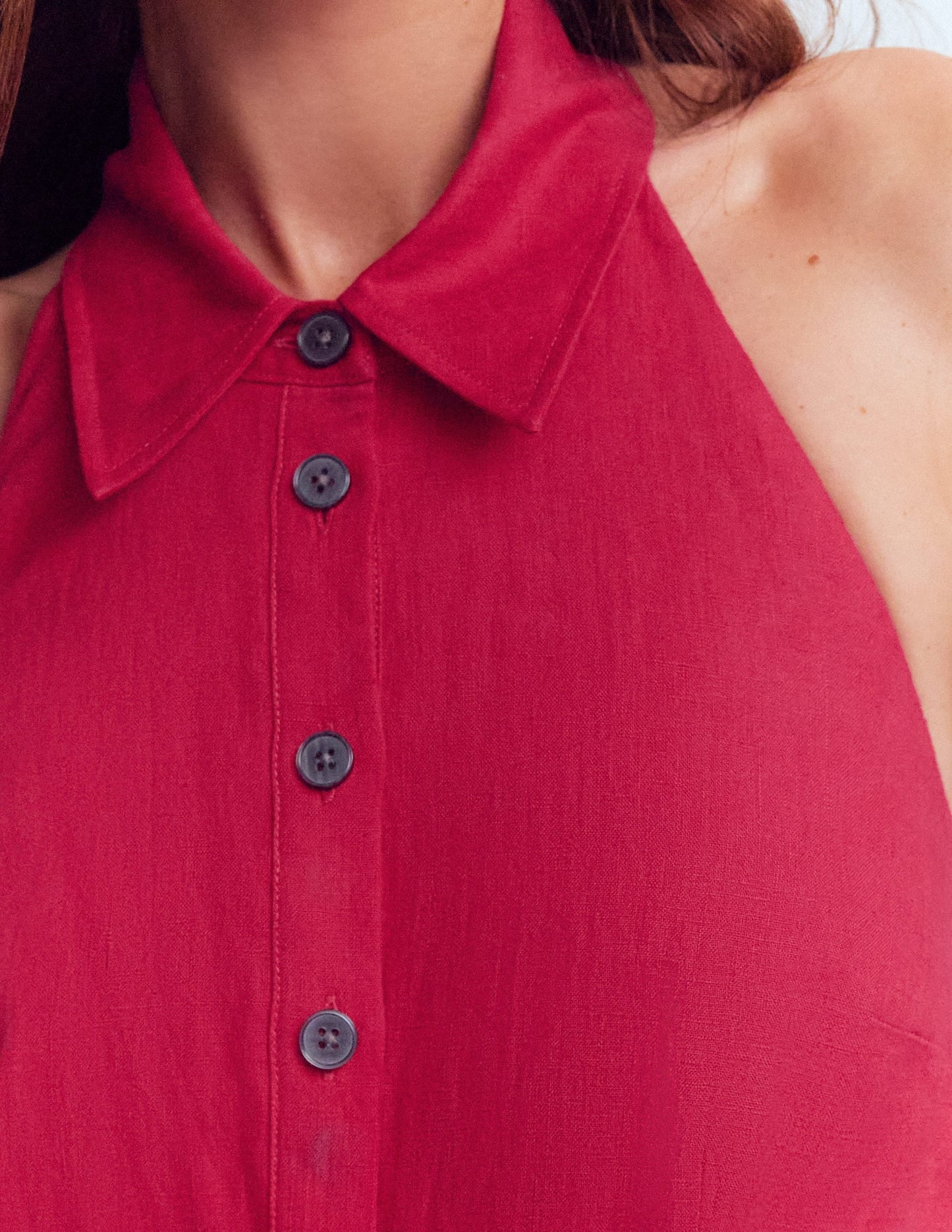 Halter Linen Blend Maxi Dress-Pomegranate