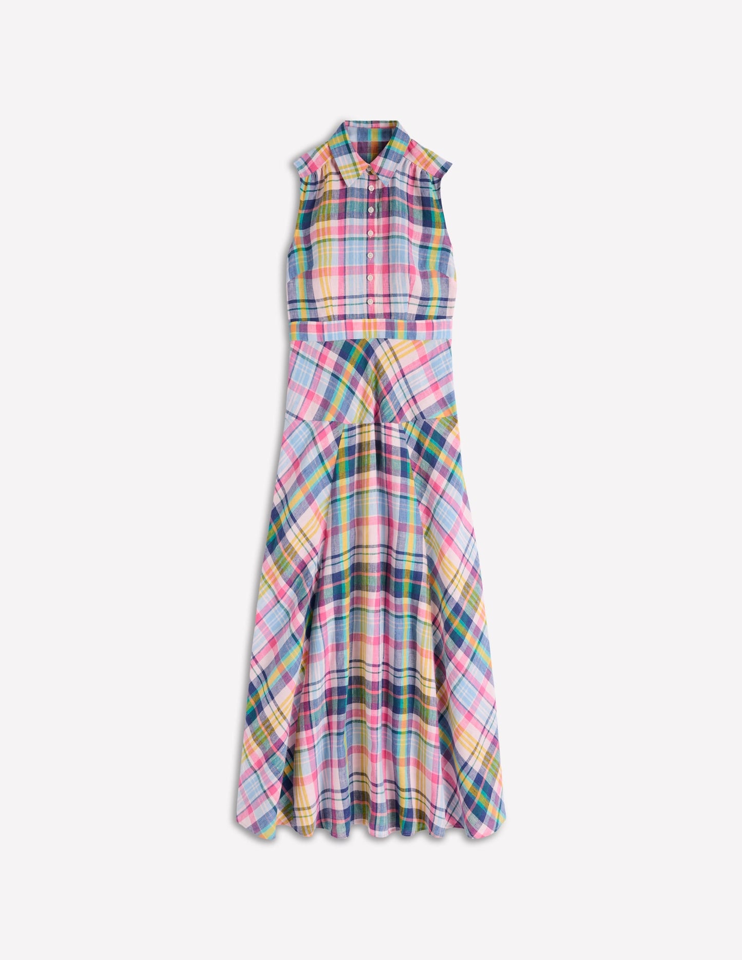 Erma Drop Waist Linen Dress-Blue, Pink and Green Madras