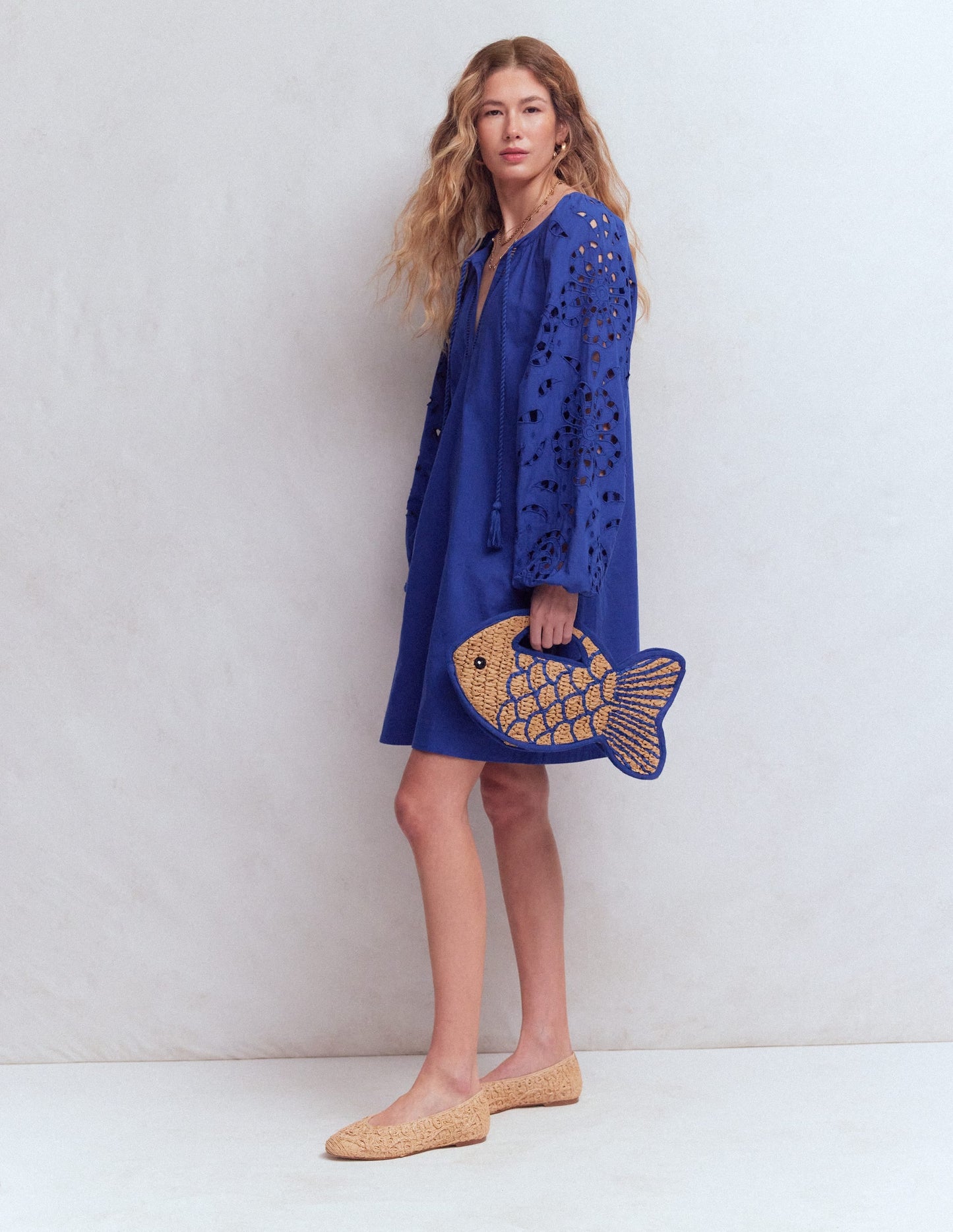 Embroidered Sleeve Kaftan-Blue Embroidery