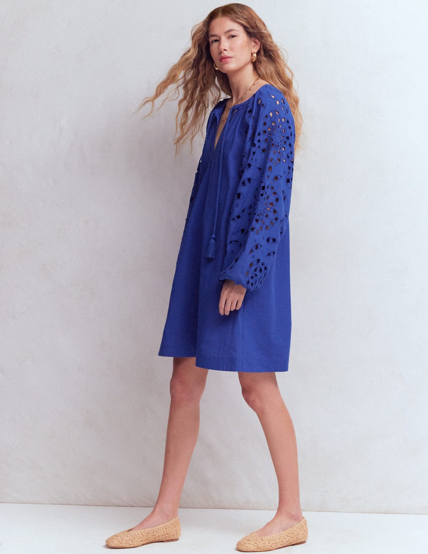 Embroidered Sleeve Kaftan-Blue Embroidery