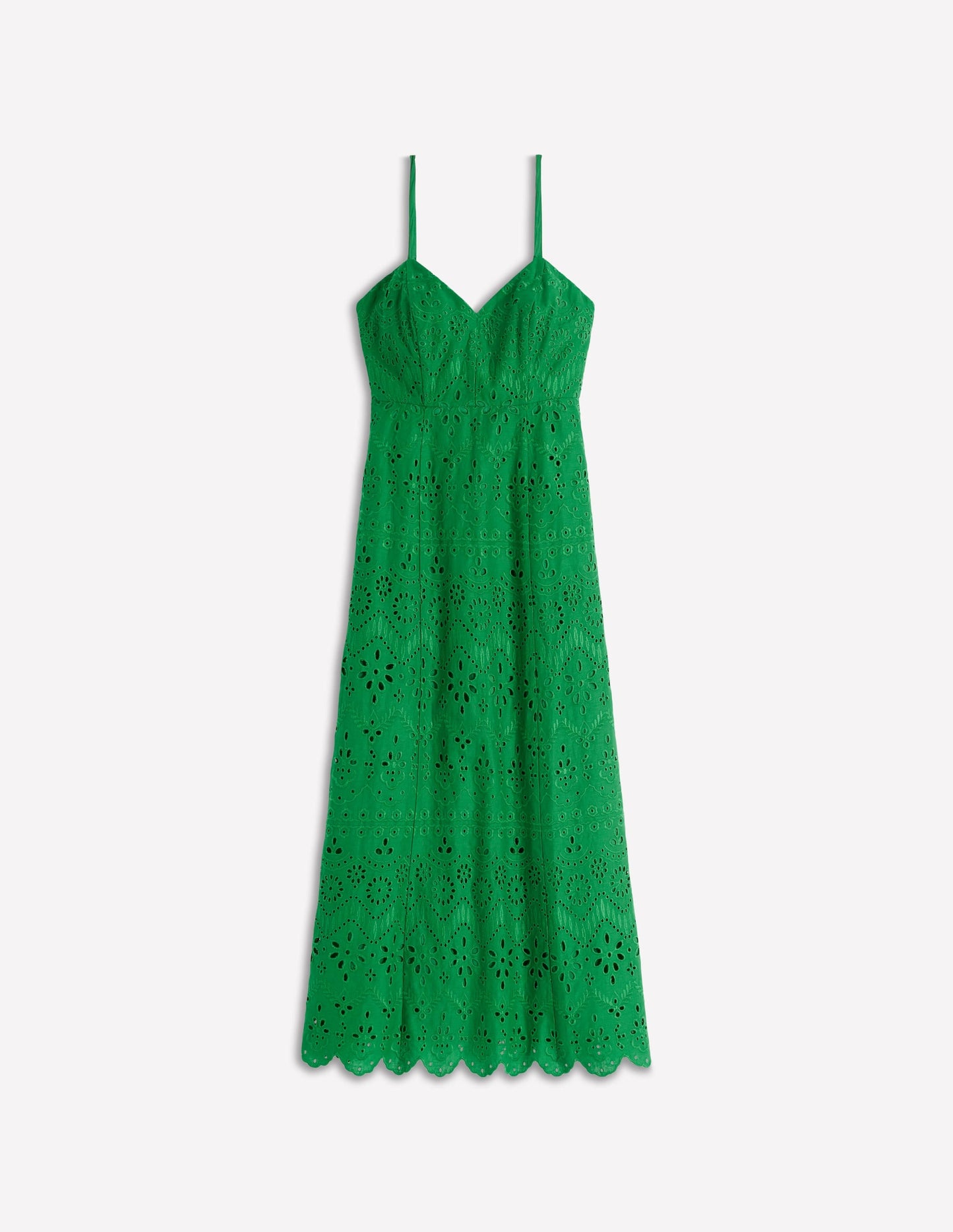 Empire Linen Broderie Dress-Rich Emerald Broderie