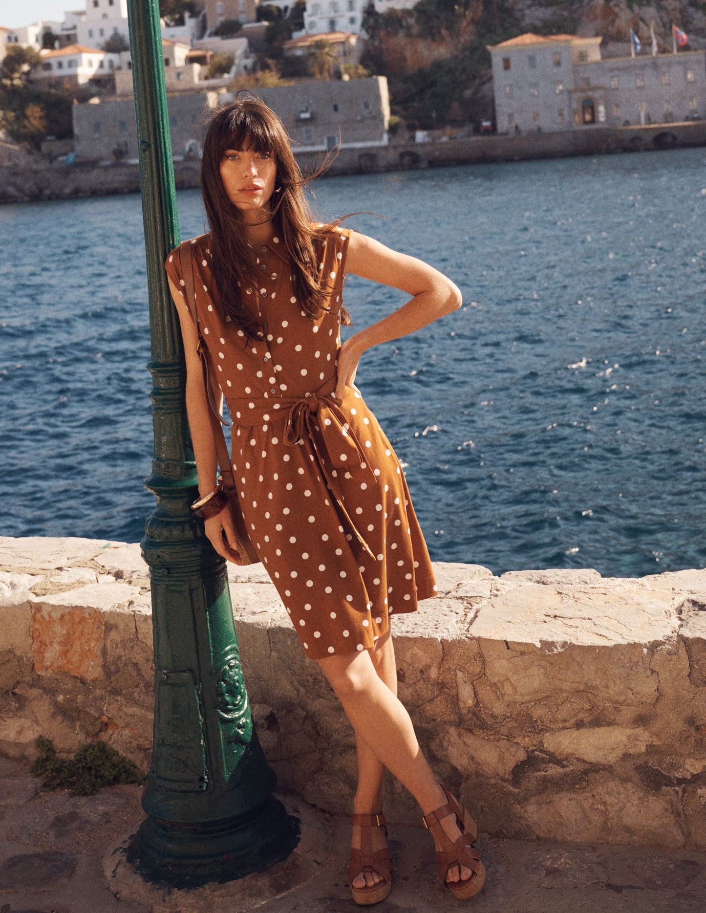 Honor Short Jersey Shirt Dress-Cognac, Painted Dot Spaced