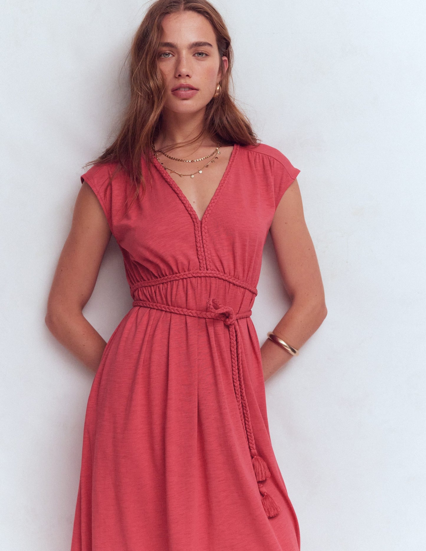 Heidi Ruched Rope Jersey Dress-Winter Blush