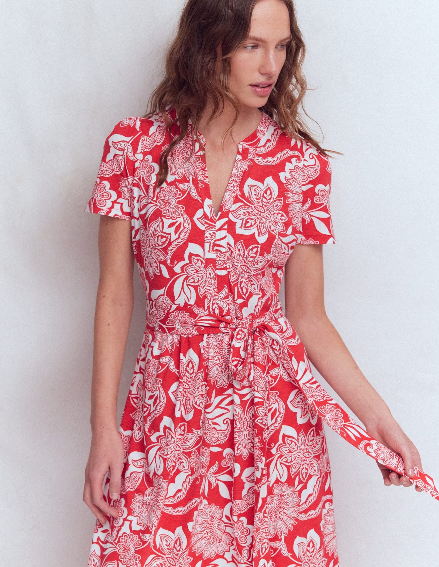 Naomi Jersey Midi Dress-Blood Orange, Elegant Blossom