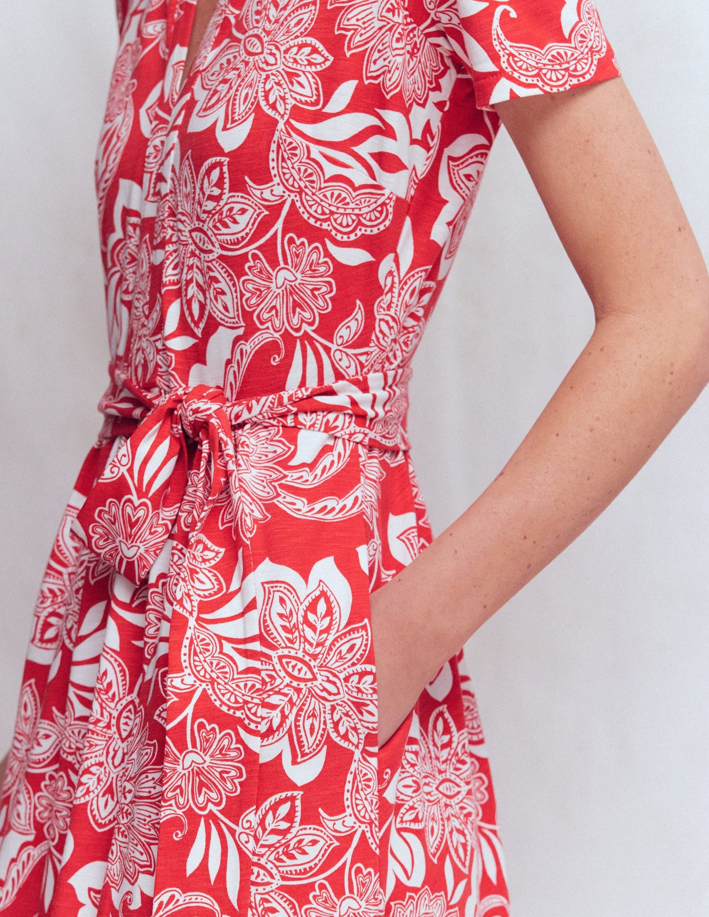 Naomi Jersey Midi Dress-Blood Orange, Elegant Blossom