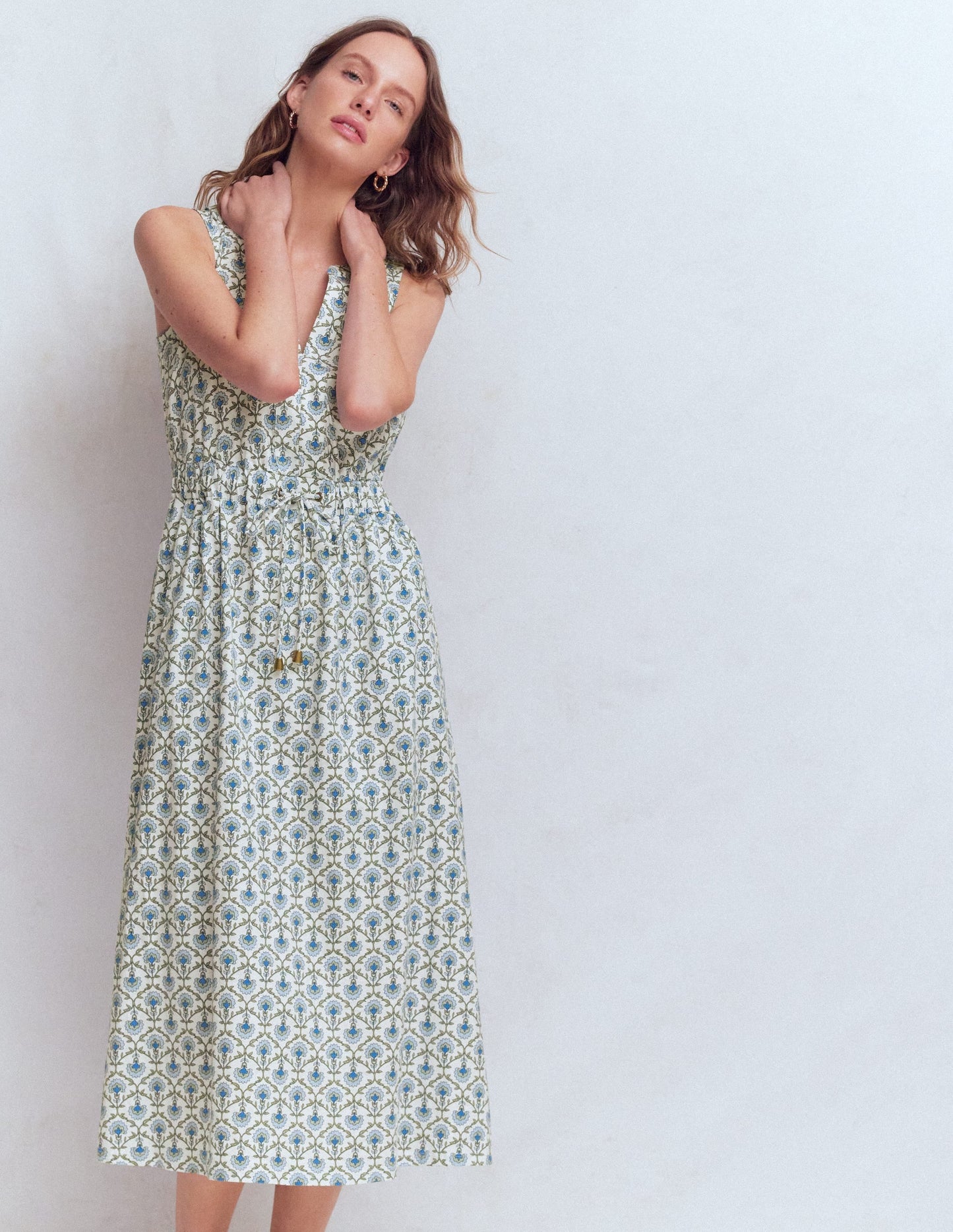 Delphine Midi Jersey Dress-Ivory, Flower Lattice