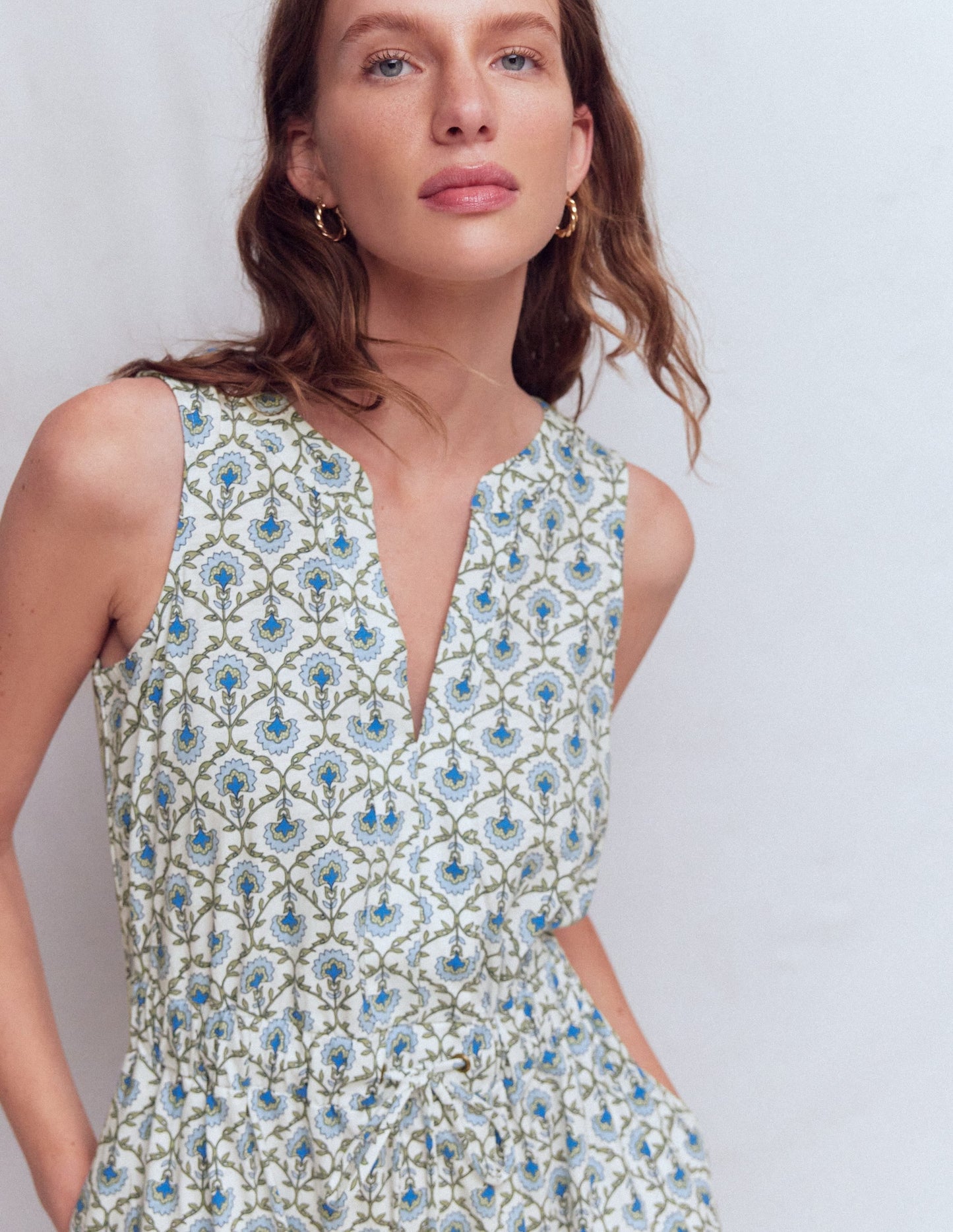 Delphine Midi Jersey Dress-Ivory, Flower Lattice