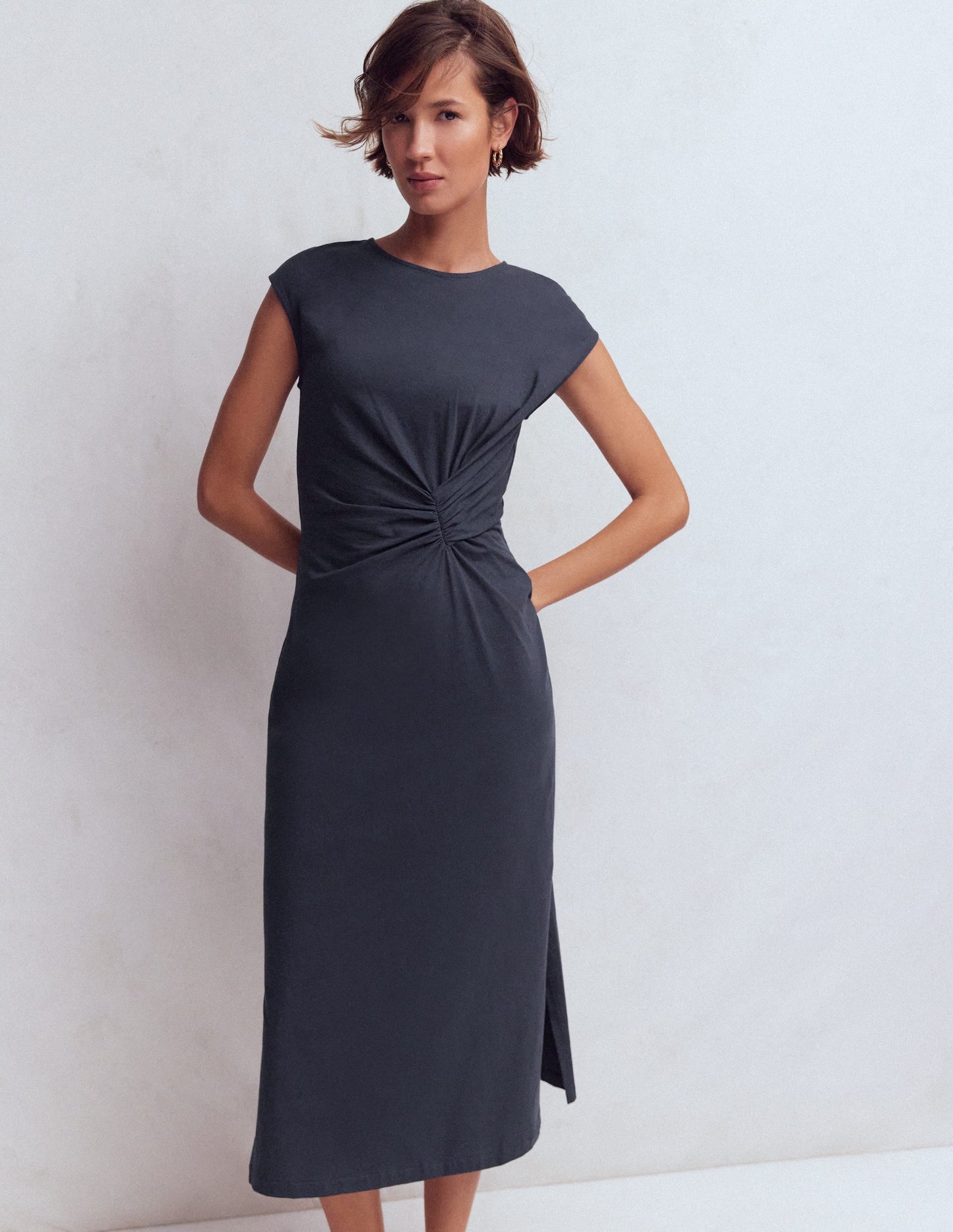 Delilah Twisted Midi Dress-Navy