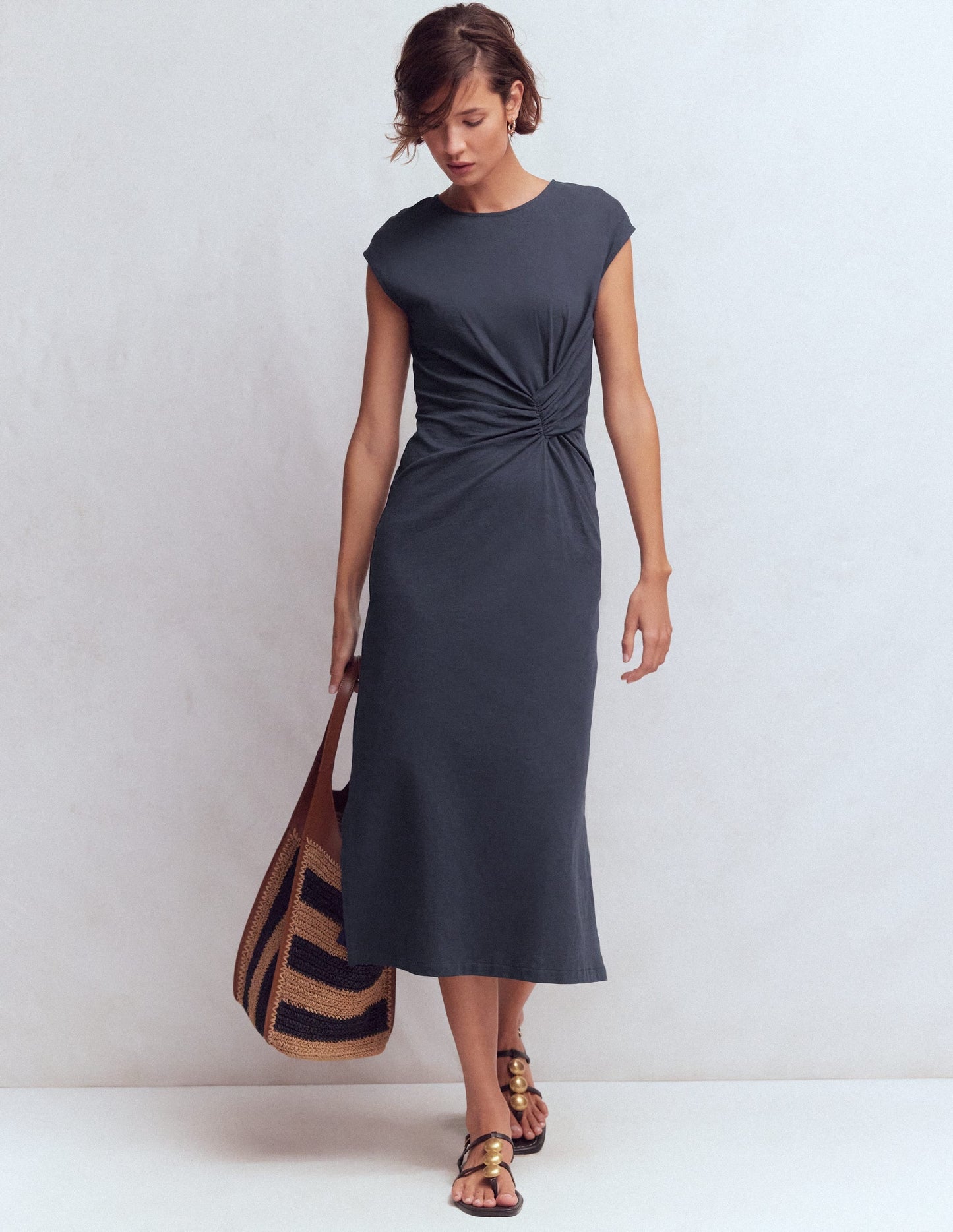 Delilah Twisted Midi Dress-Navy