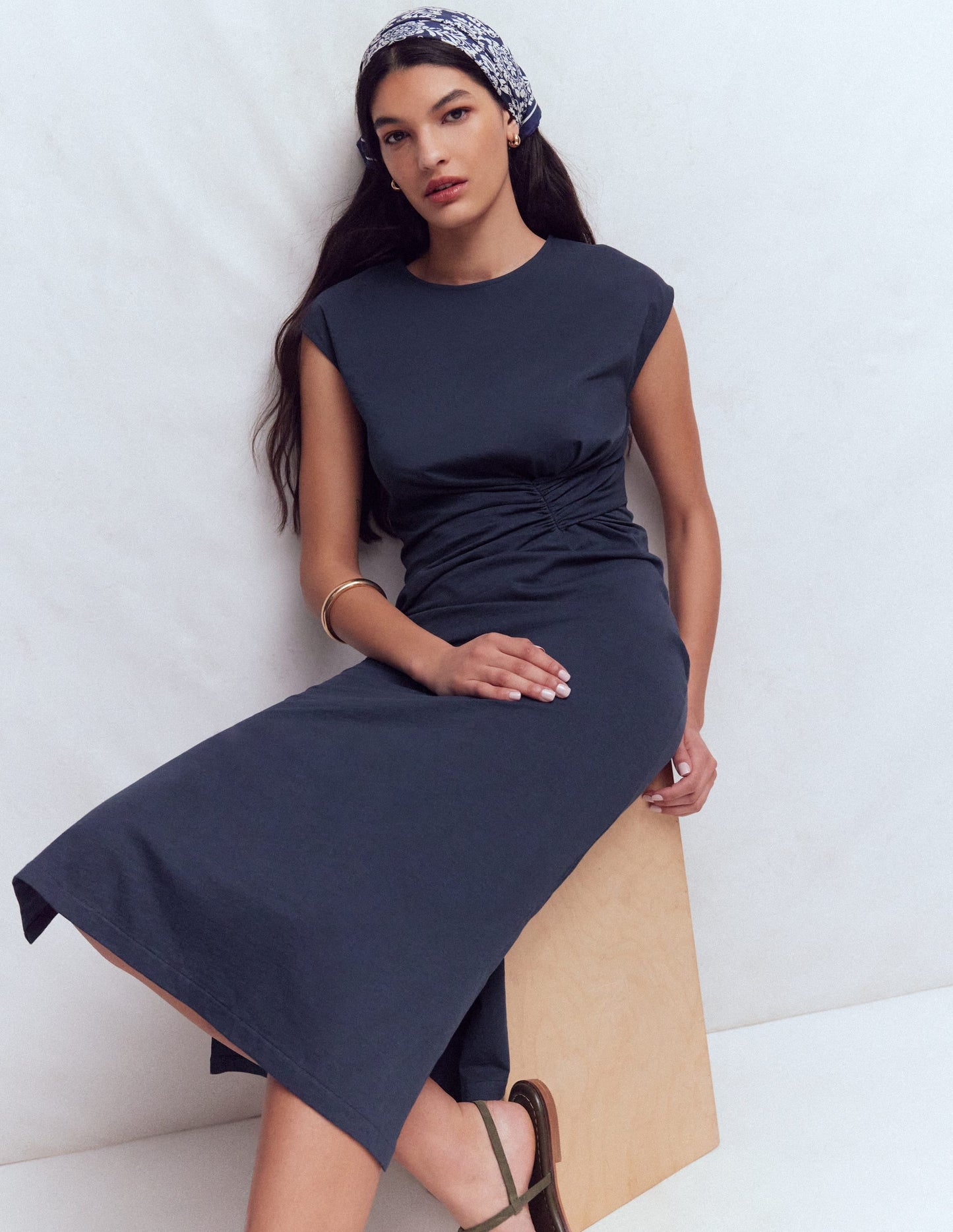 Delilah Twisted Midi Dress-Navy