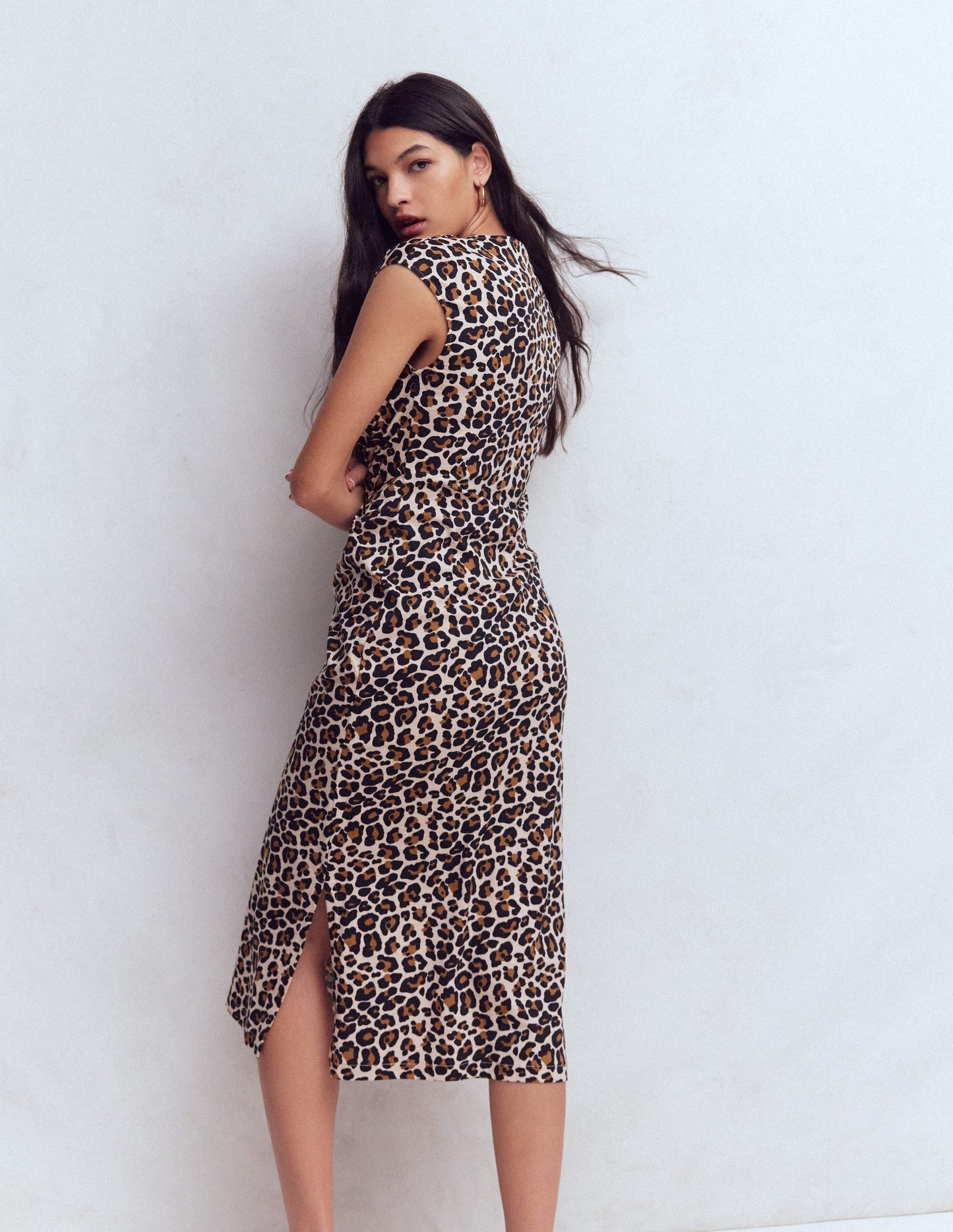 Delilah Twisted Midi Dress-Almond Milk, Cheetah Pop