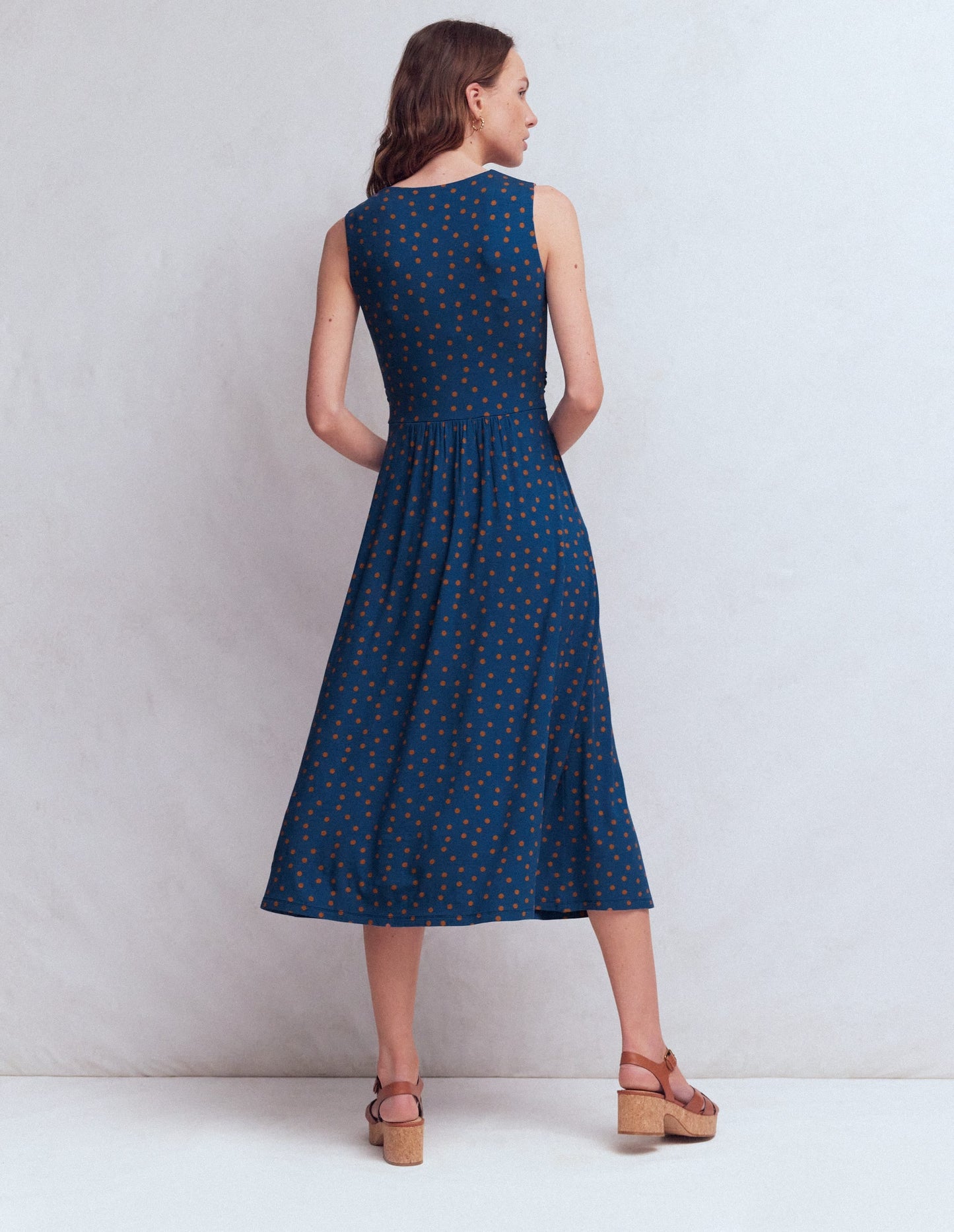 Zara Cross Waist Jersey Dress-Tourmaline Blue, Painted Dot