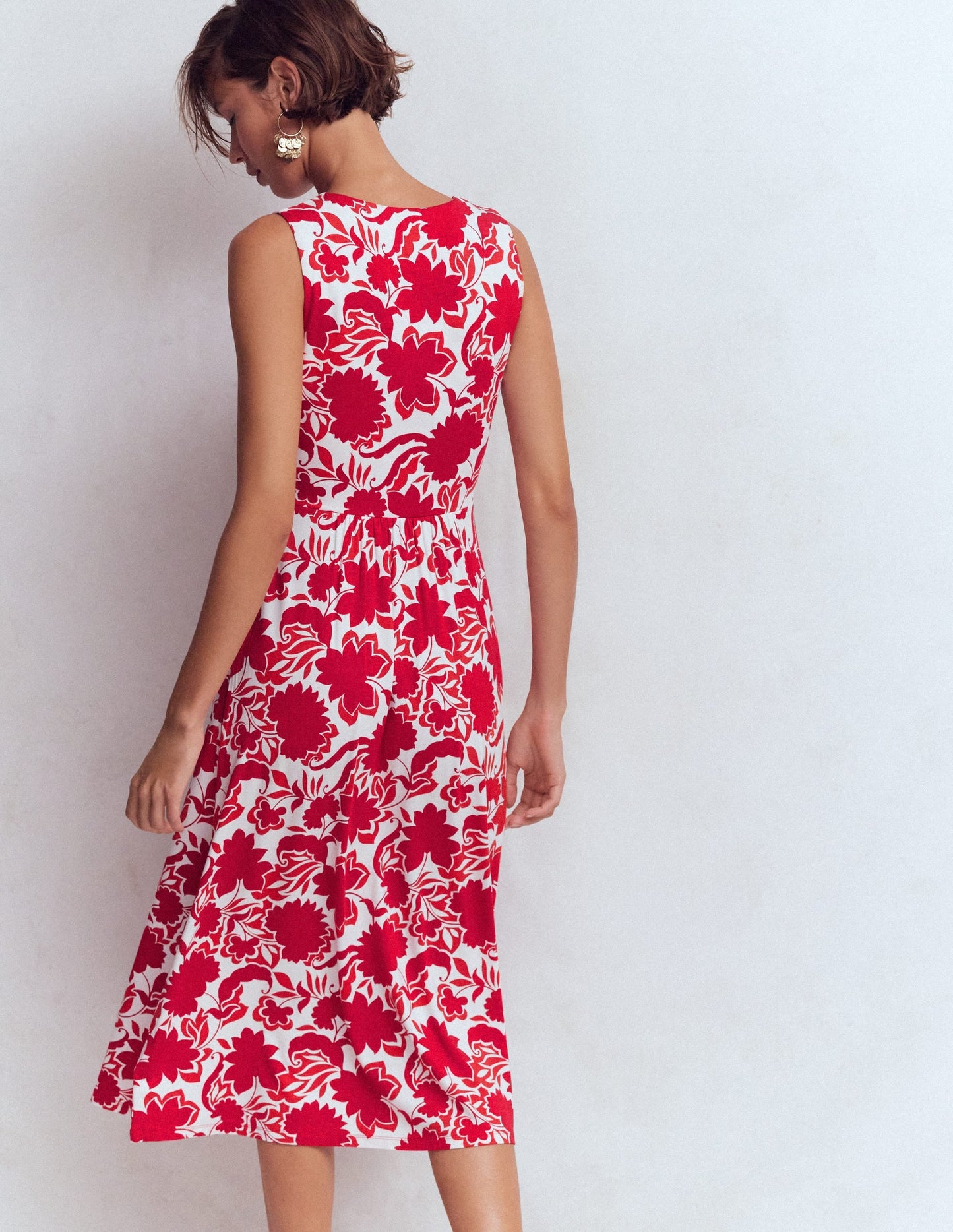 Zara Cross Waist Jersey Dress-Merida Red, Shadow Blossom