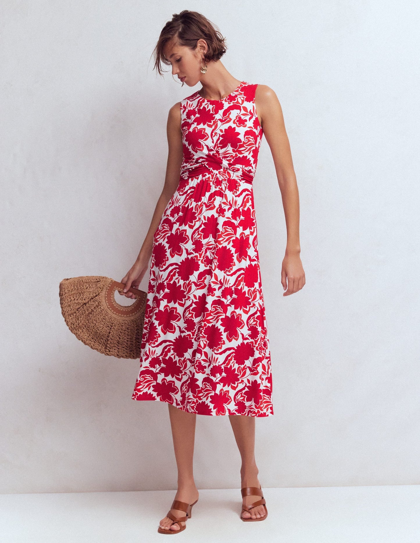 Zara Cross Waist Jersey Dress-Merida Red, Shadow Blossom
