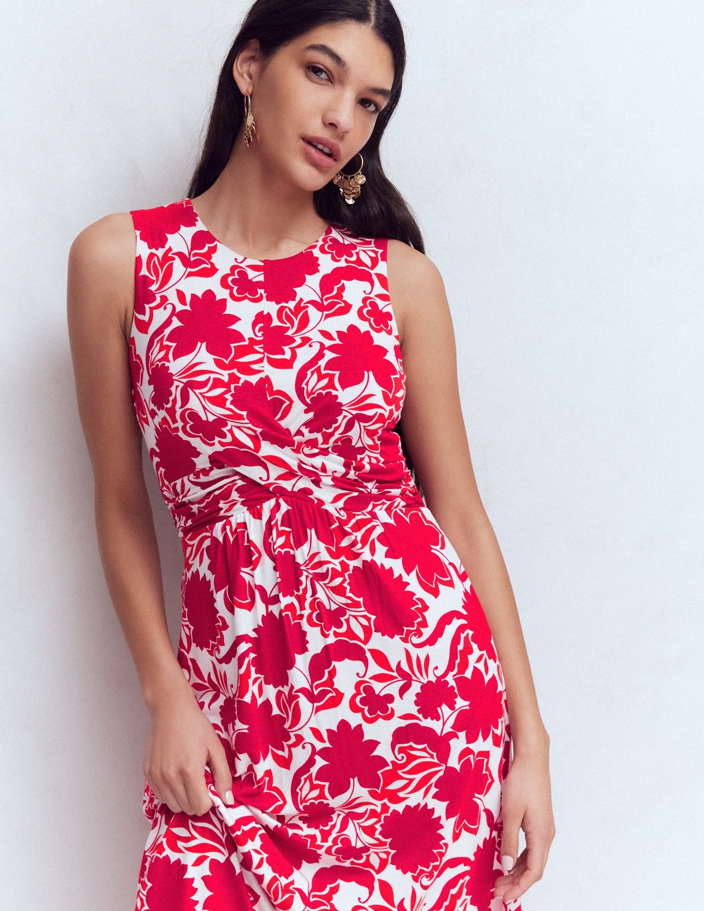 Zara Cross Waist Jersey Dress-Merida Red, Shadow Blossom