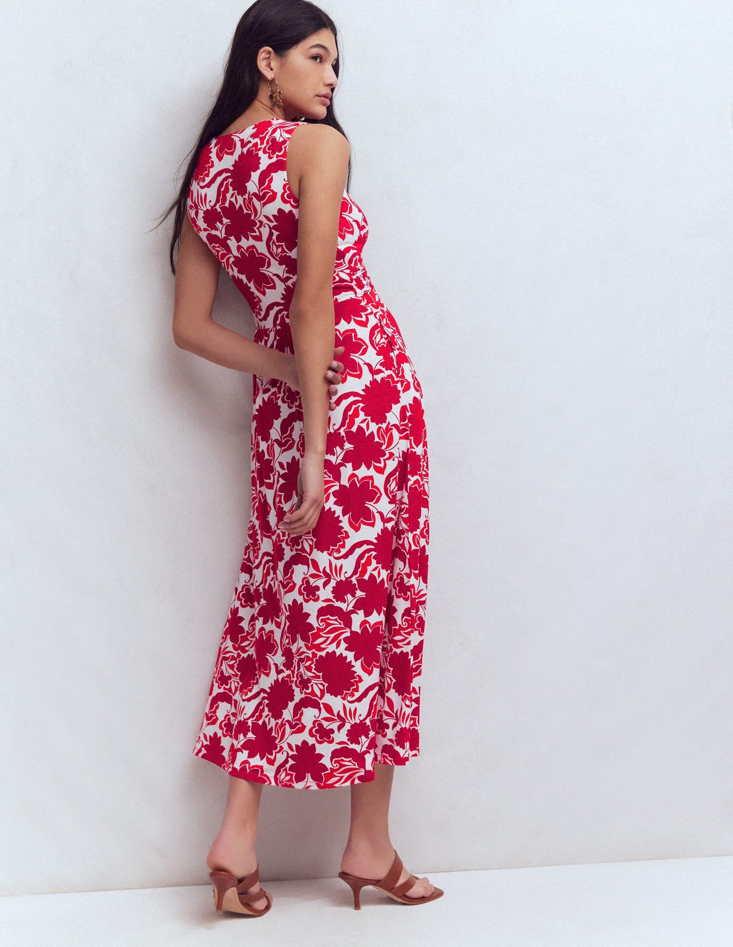 Zara Cross Waist Jersey Dress-Merida Red, Shadow Blossom