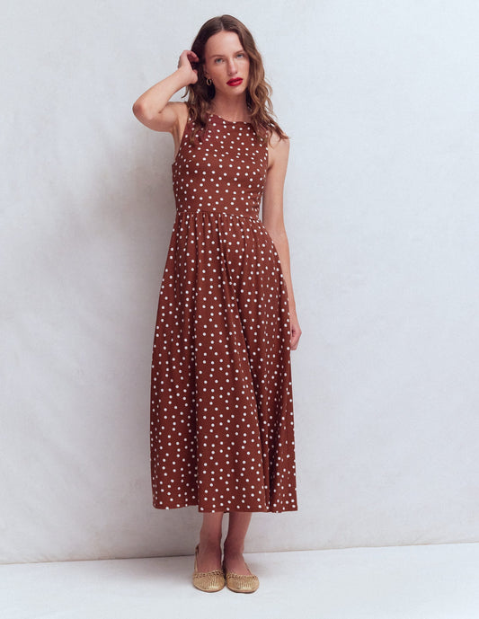 Saoirse Smock Back Dress-Roasted Brown, Painted Dot