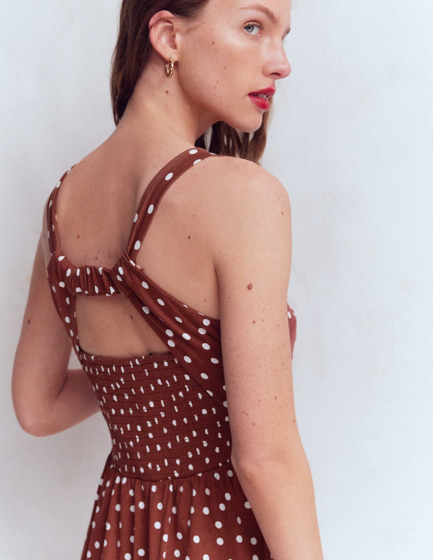 Saoirse Smock Back Dress-Roasted Brown, Painted Dot
