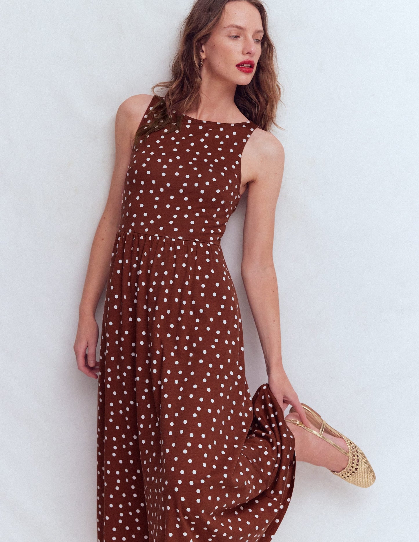 Saoirse Smock Back Dress-Roasted Brown, Painted Dot