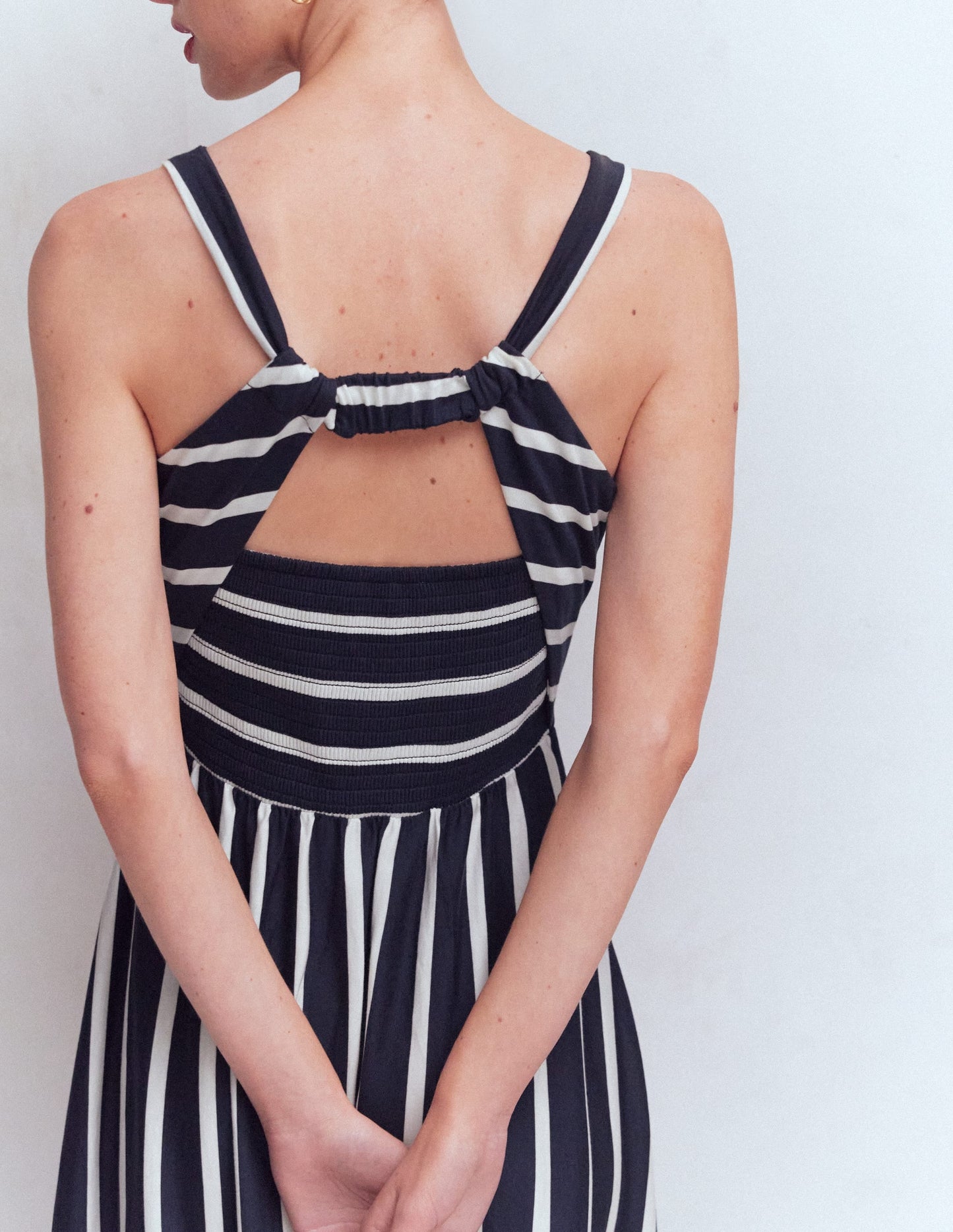 Saoirse Smock Back Dress-Navy, Ivory Stripe