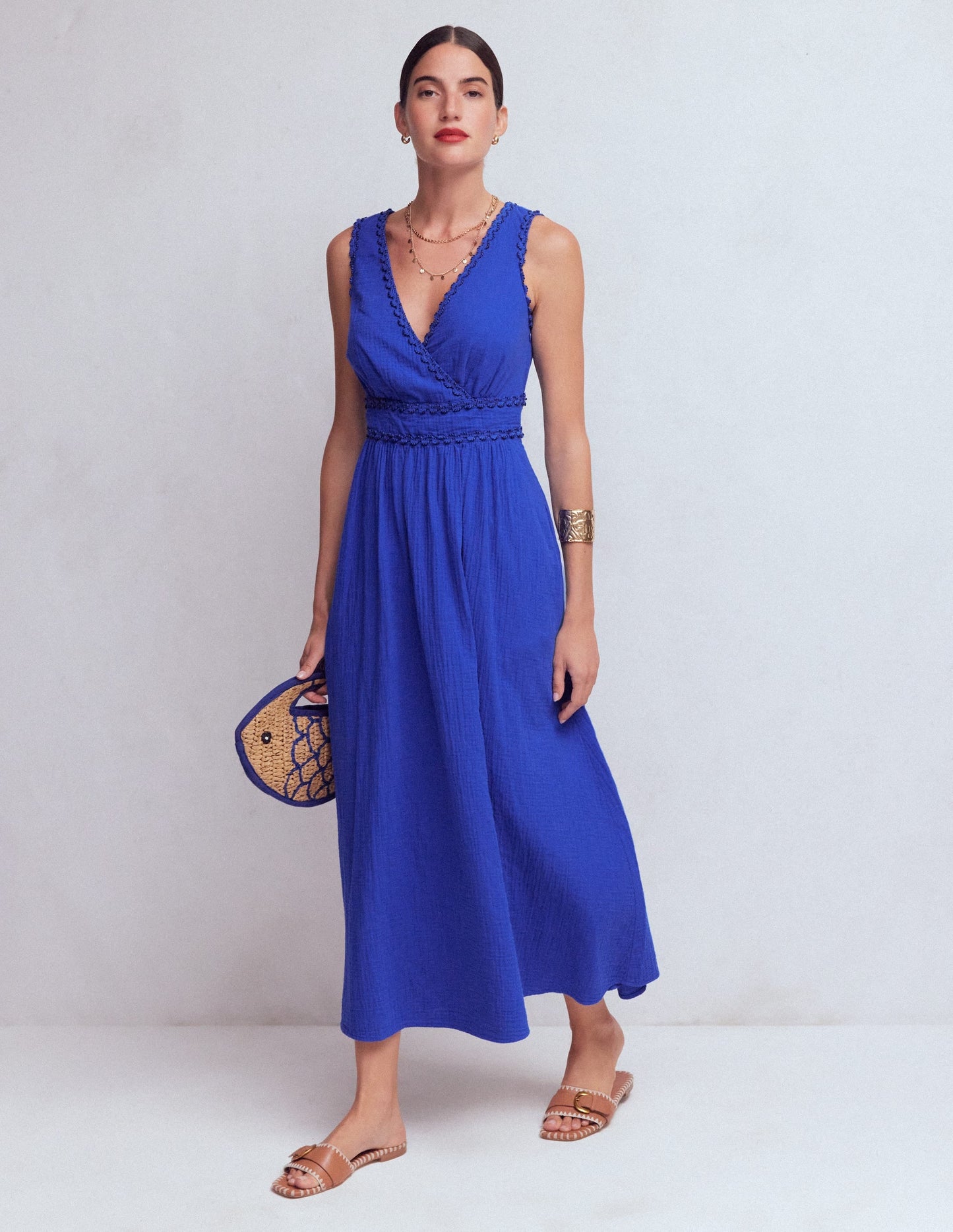 Lorna Trim Double Cloth Dress-Bright Blue