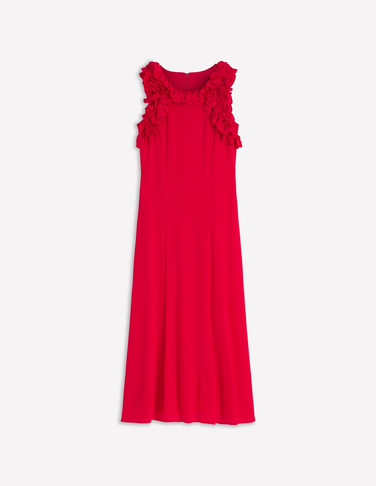 Ruffle Silk Midi Dress-Red