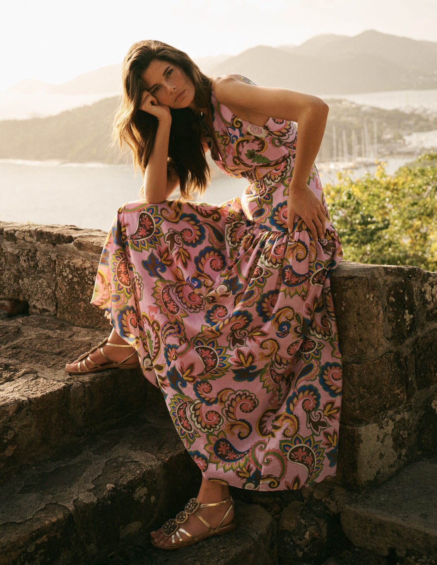Drop Waist Sleeveless Dress-Multi, Paisley Frenzy