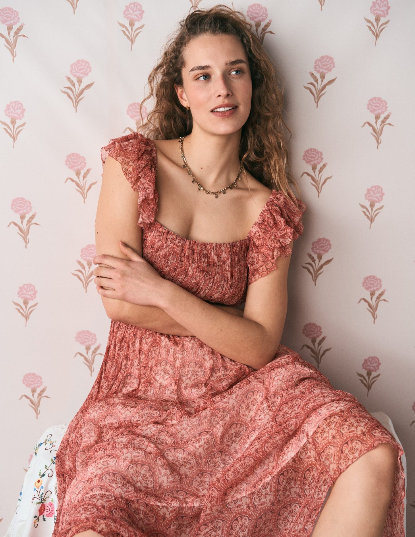 Crinkle Chiffon Maxi Dress-Pink Paradise Gardens
