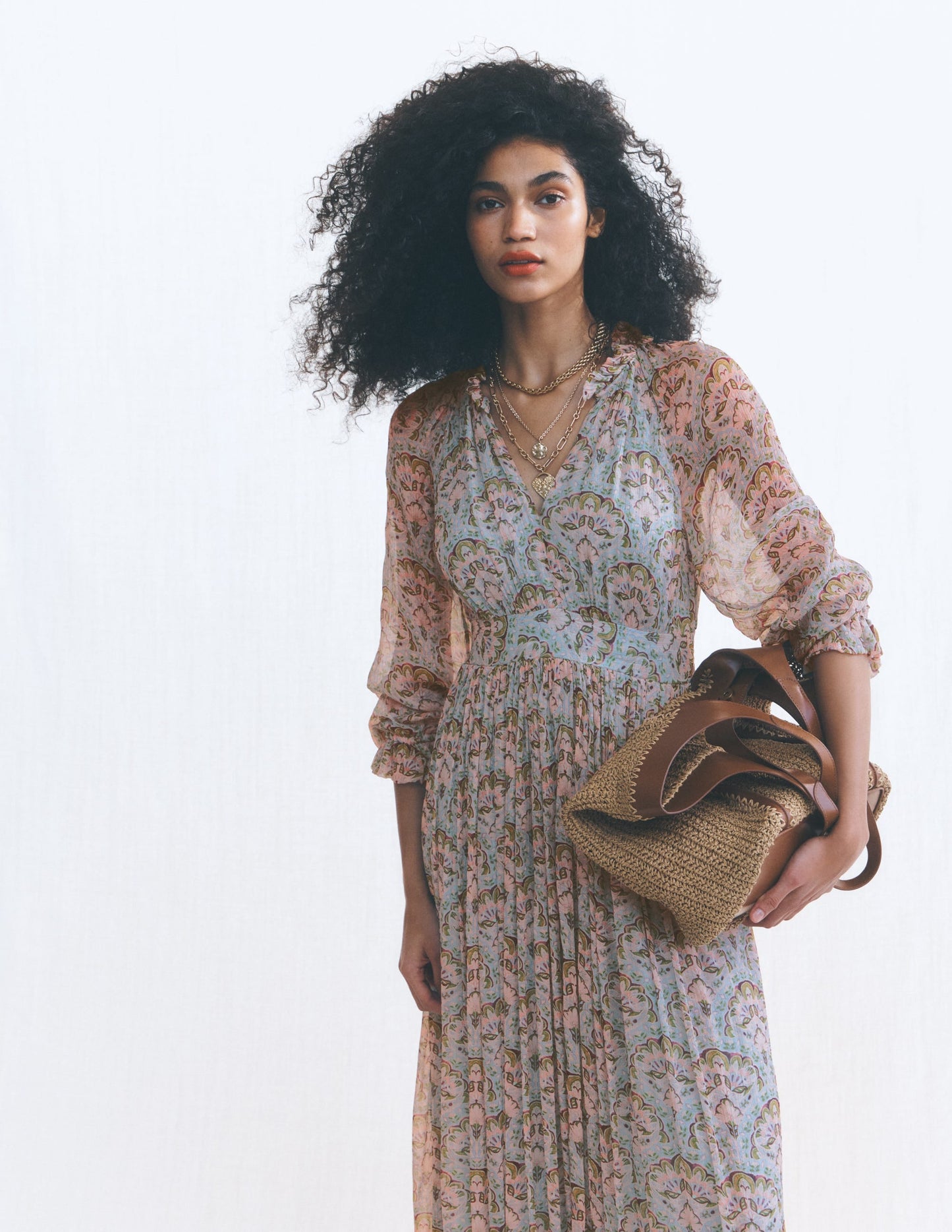 Romantic Ruffle Neck Dress-Multi Paradise Gardens
