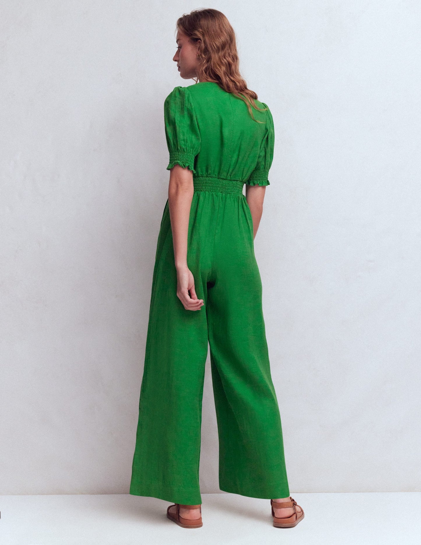 Anna Linen Jumpsuit-Amazon Green