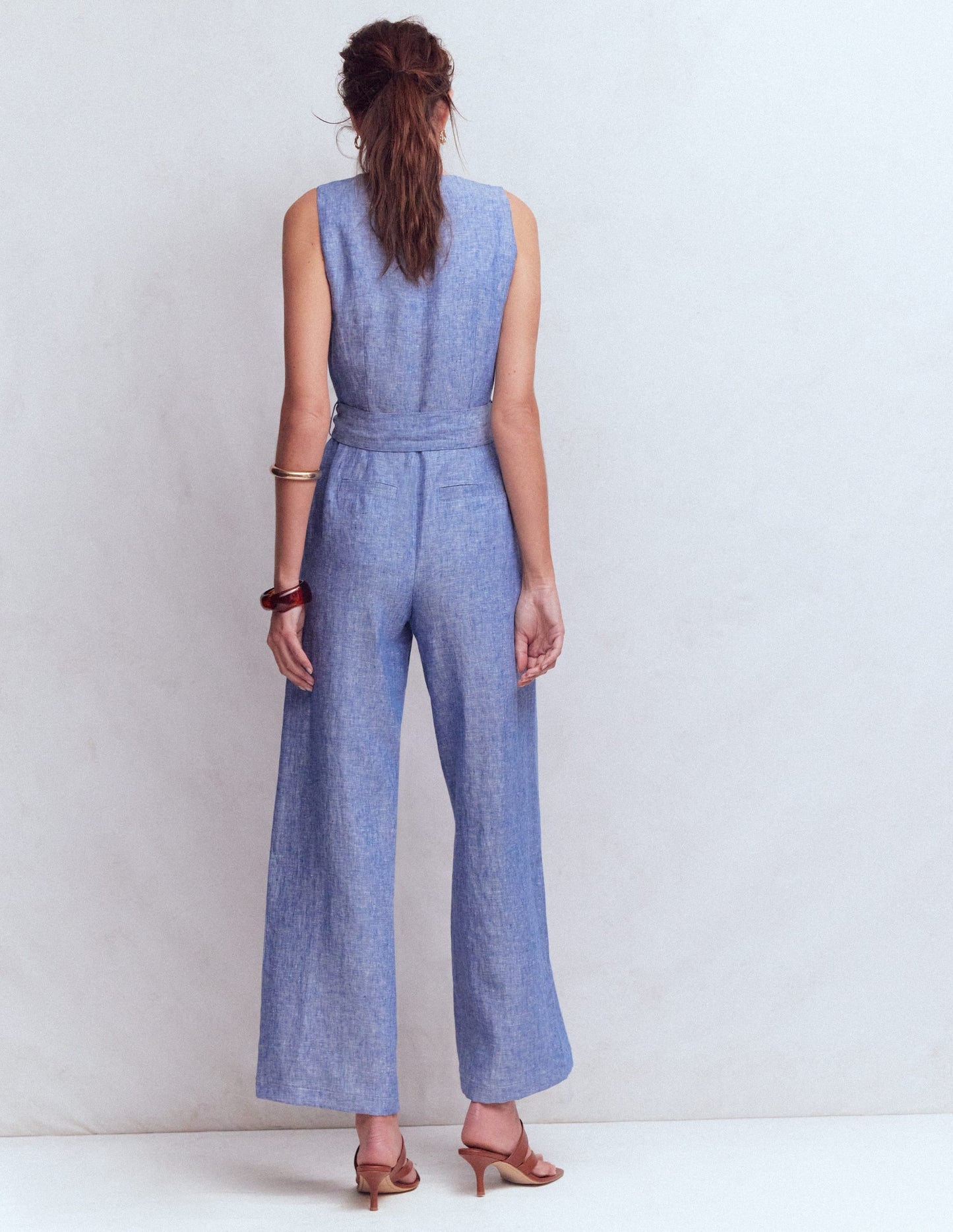 Laura V-neck Linen Jumpsuit-Authentic Blue Chambray