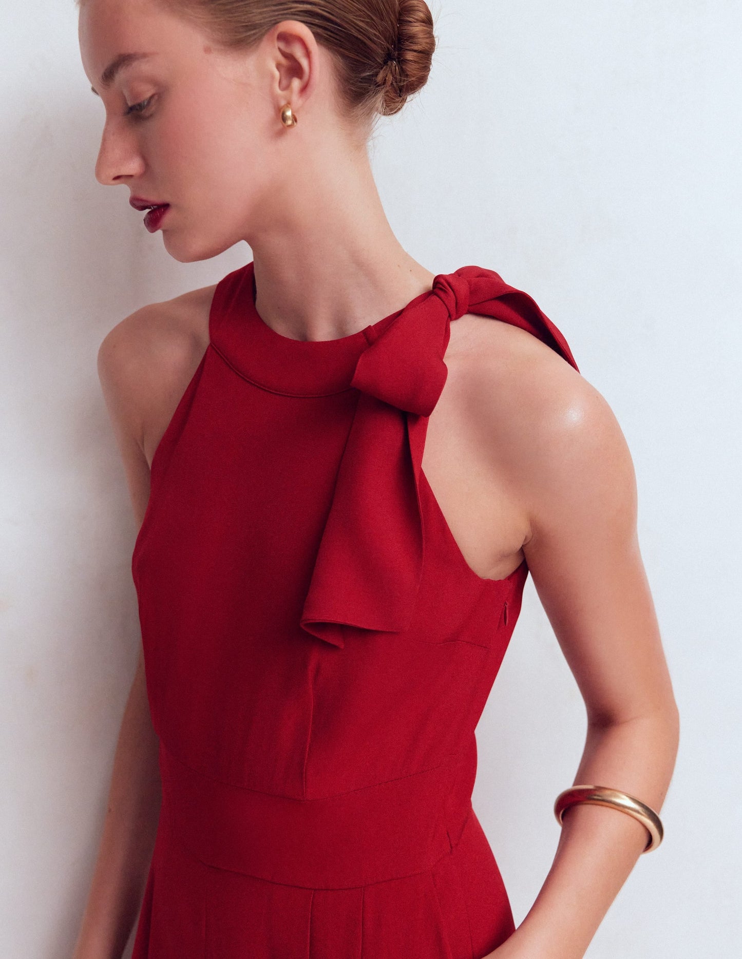 Tie Halter Neck Jumpsuit-Rich Chestnut