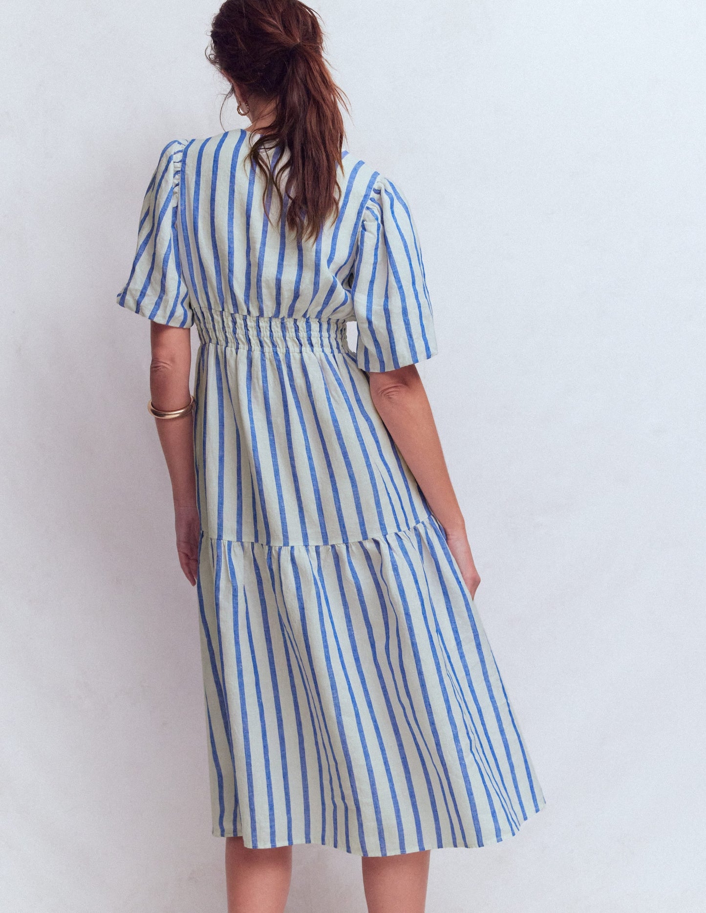 Irene Linen Midi Dress-Blue Stripe