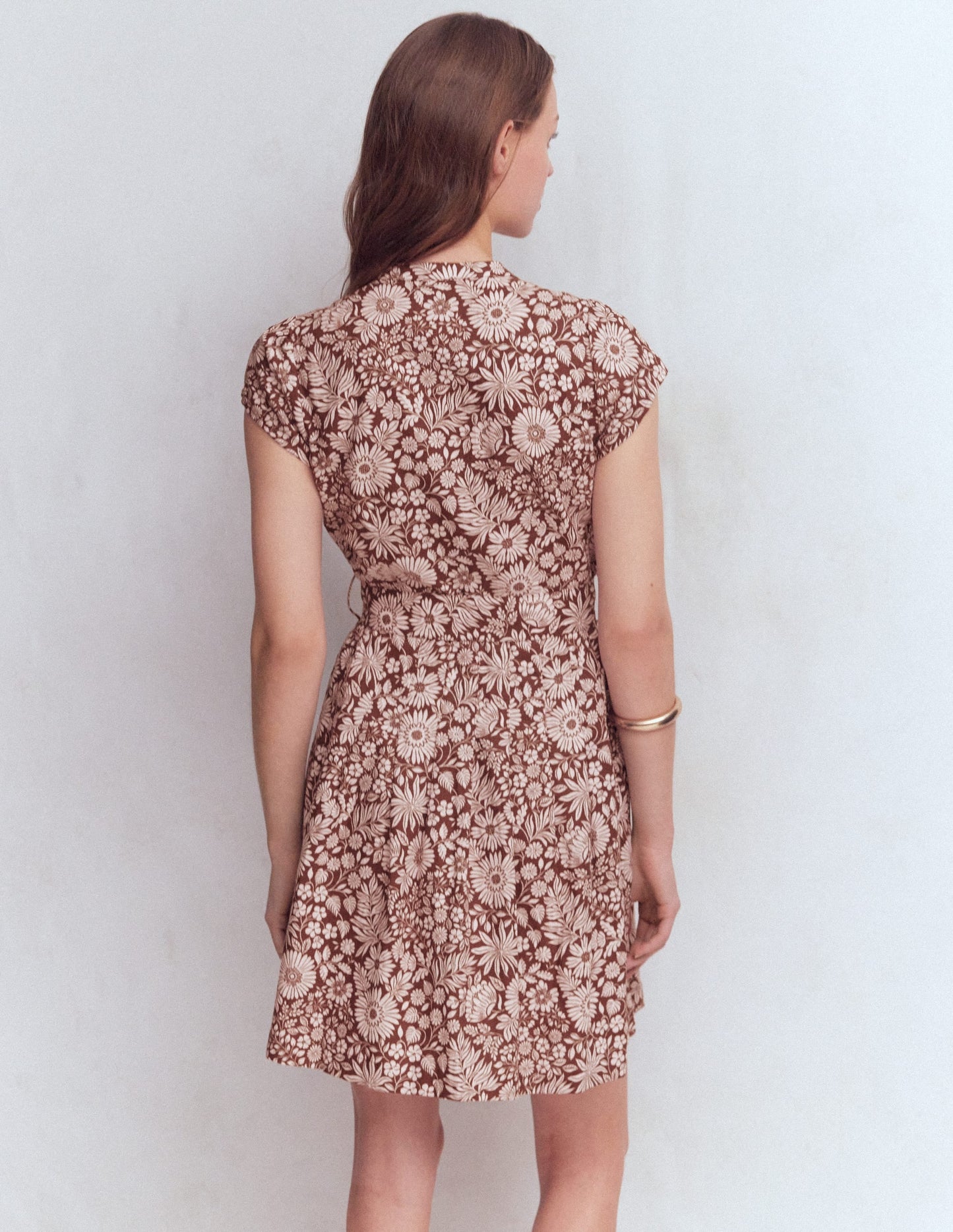 Arabella Short Linen Dress-Brown Flowerbed Bloom