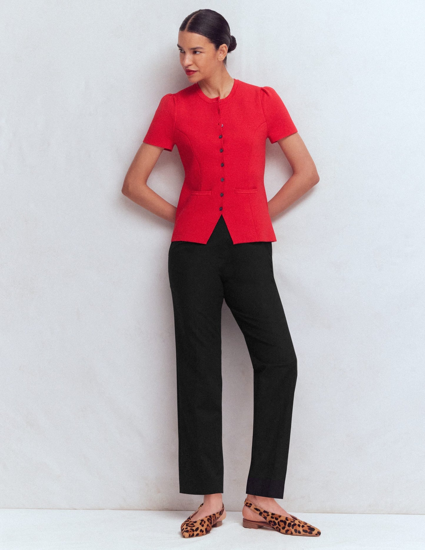 Slim Leg Cotton Trousers-Black